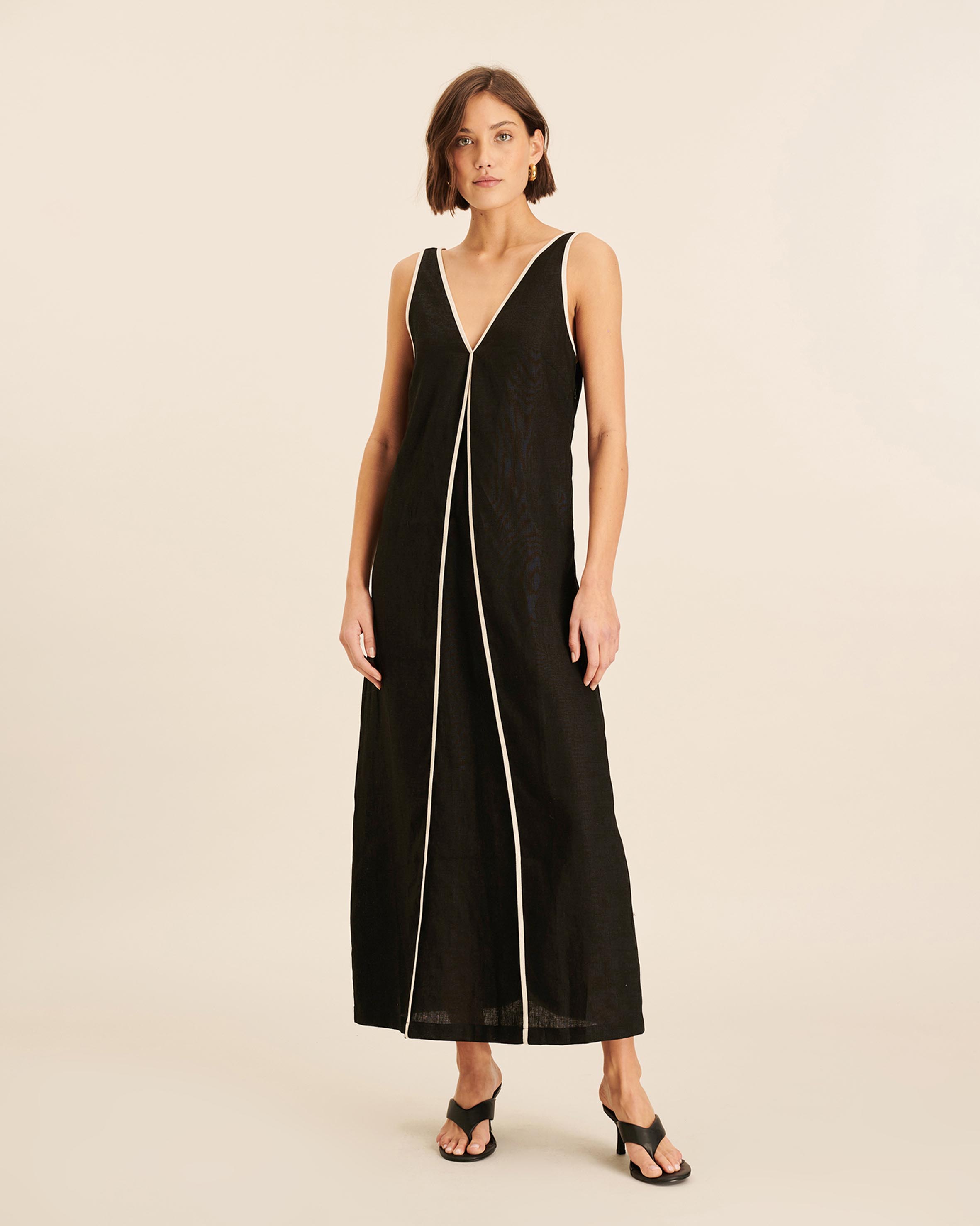 Zena Linen Contrast Midi Dress