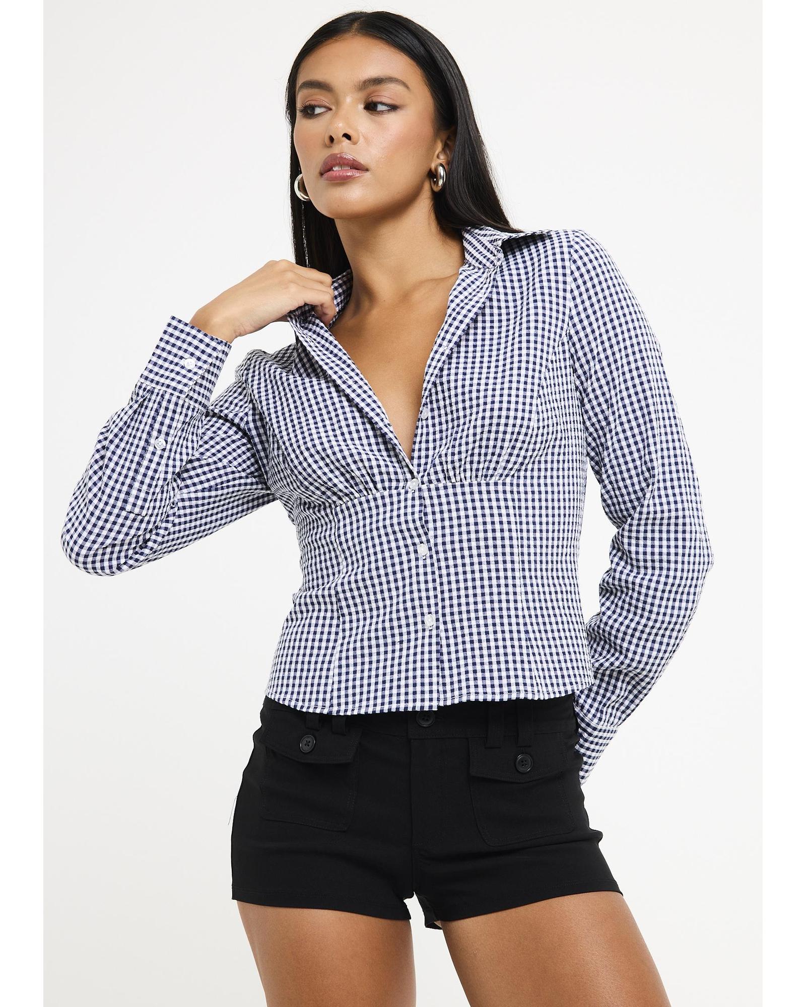 Isha Check Button Down Long Sleeve Shirt