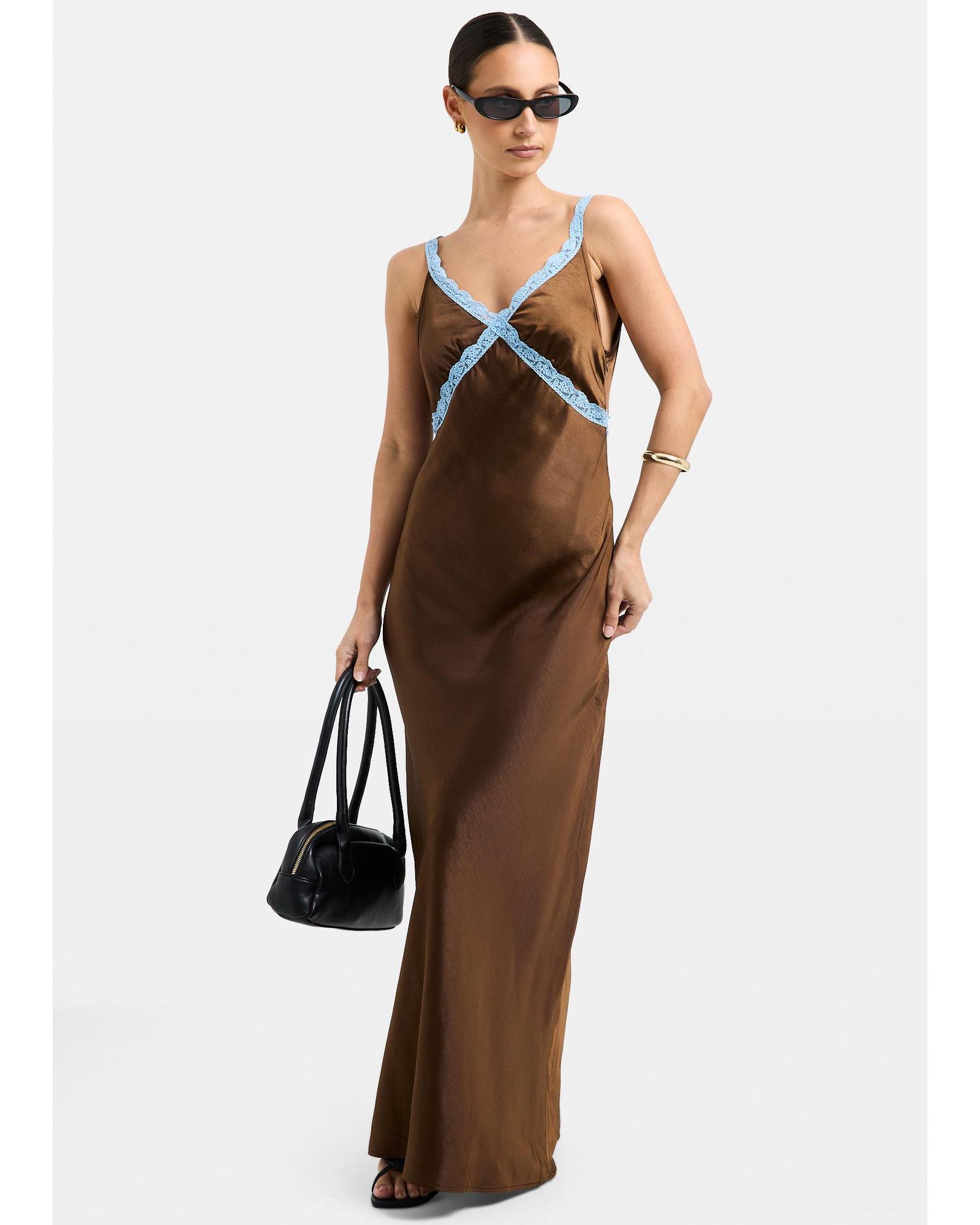 Catie Satin Lace Maxi Dress