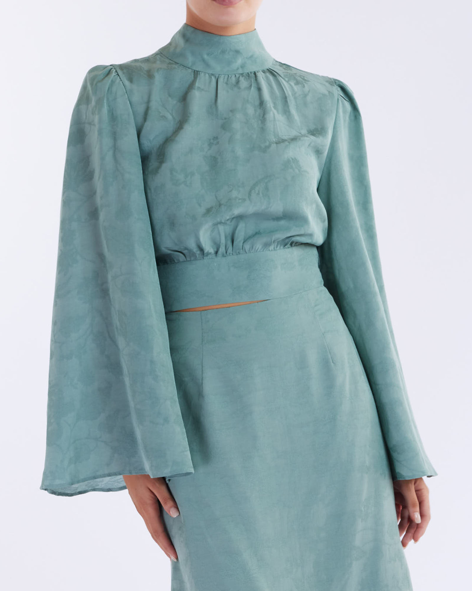 Loren Linen Jacquard High Neck Blouse