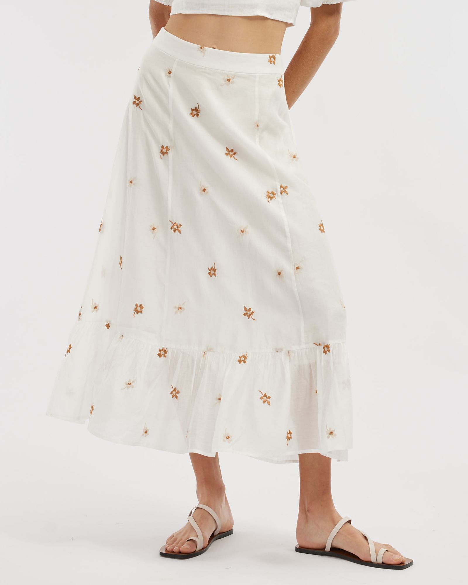 Monique Cross Stitch Midi Skirt