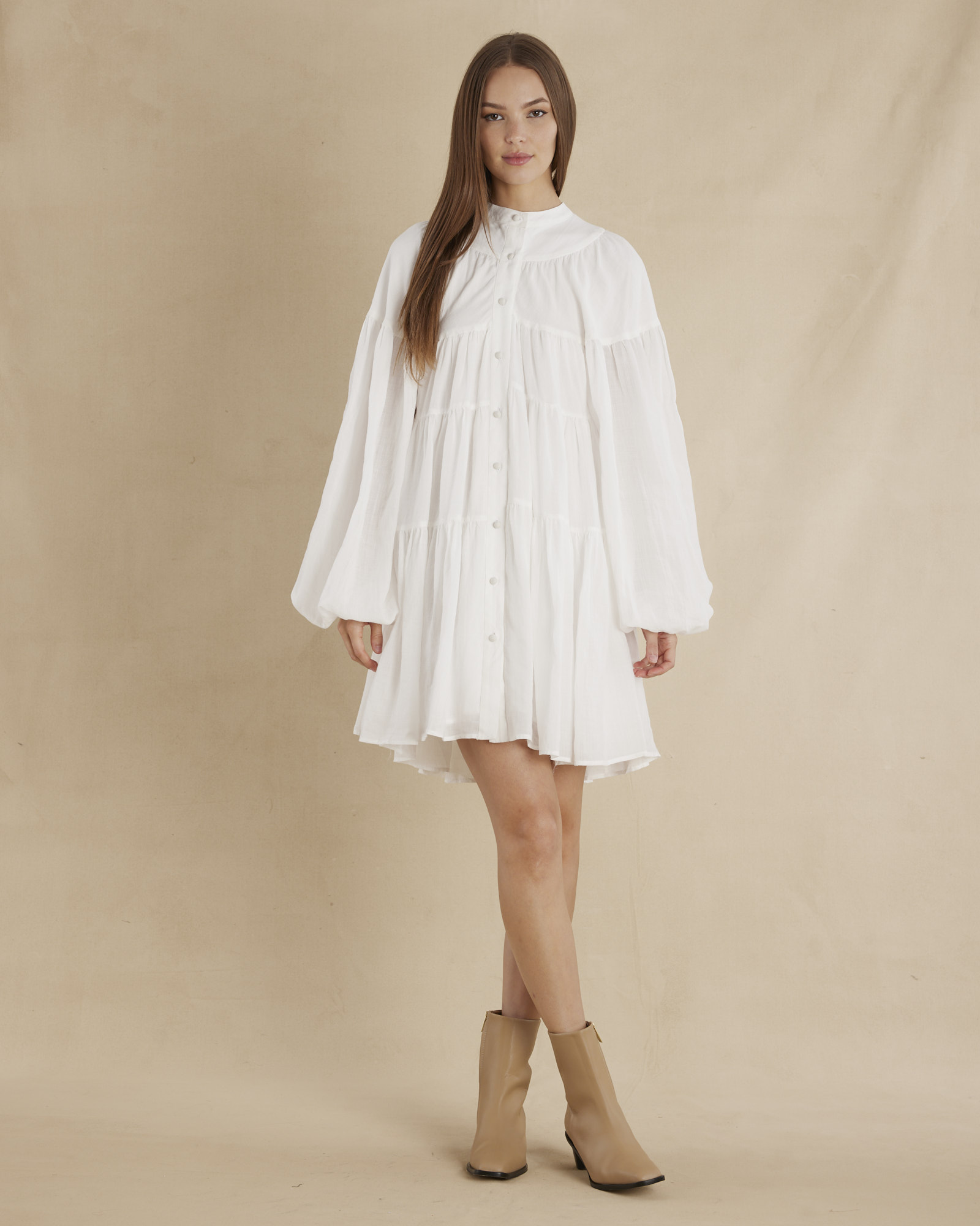 Isabelle Ramie Tiered Mini Dress