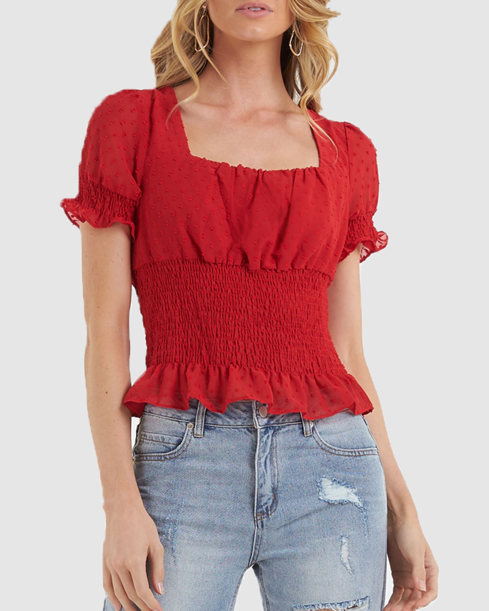 Skylight Short Sleeve Shirred Top