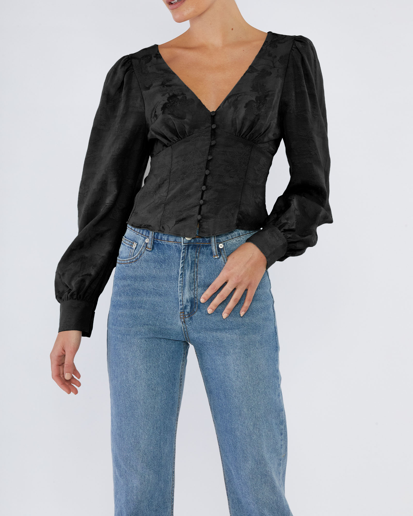 Loren Linen Jacquard V-Neck Top