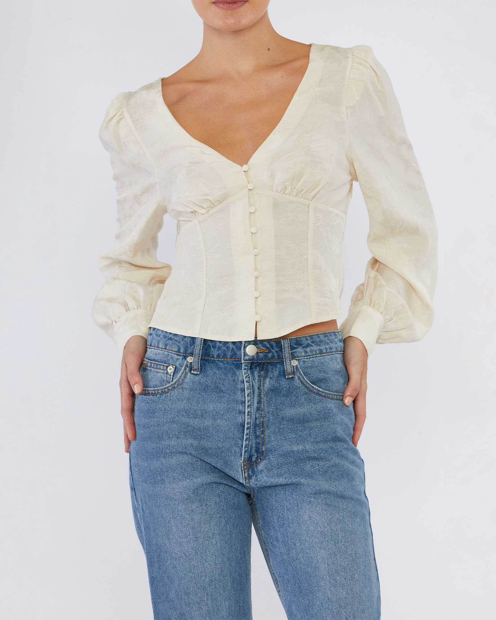 Loren Linen Jacquard V-Neck Top