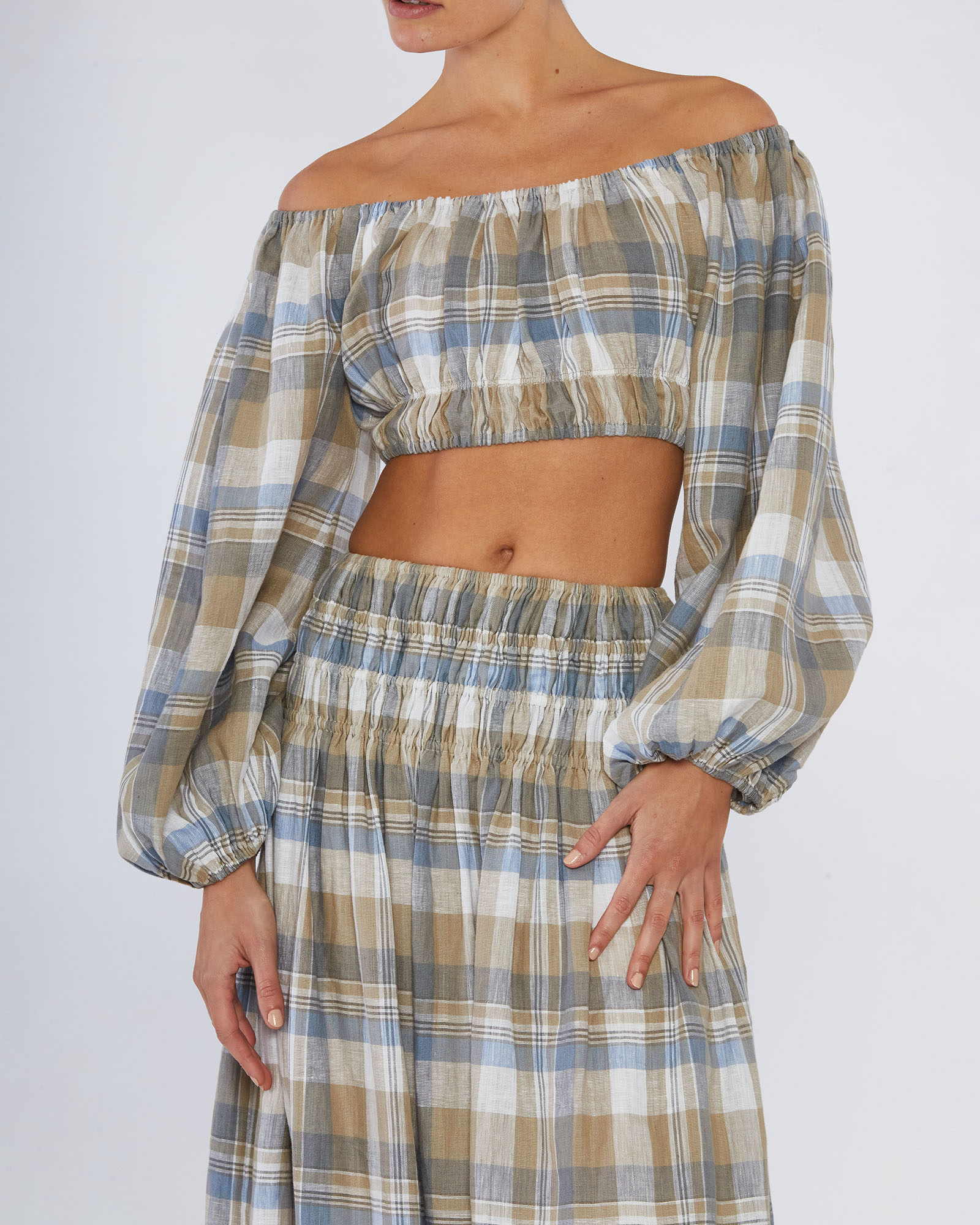 Allegra Linen Plaid Crop Top