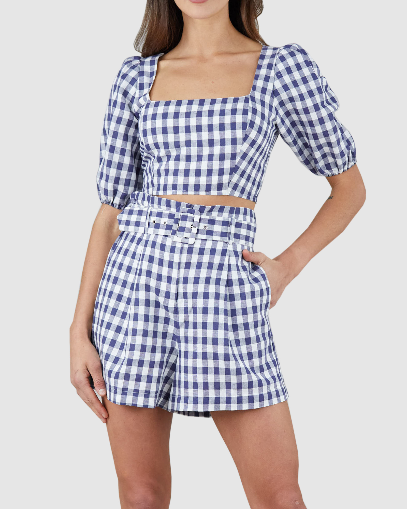 Mallee Linen Gingham Crop Top