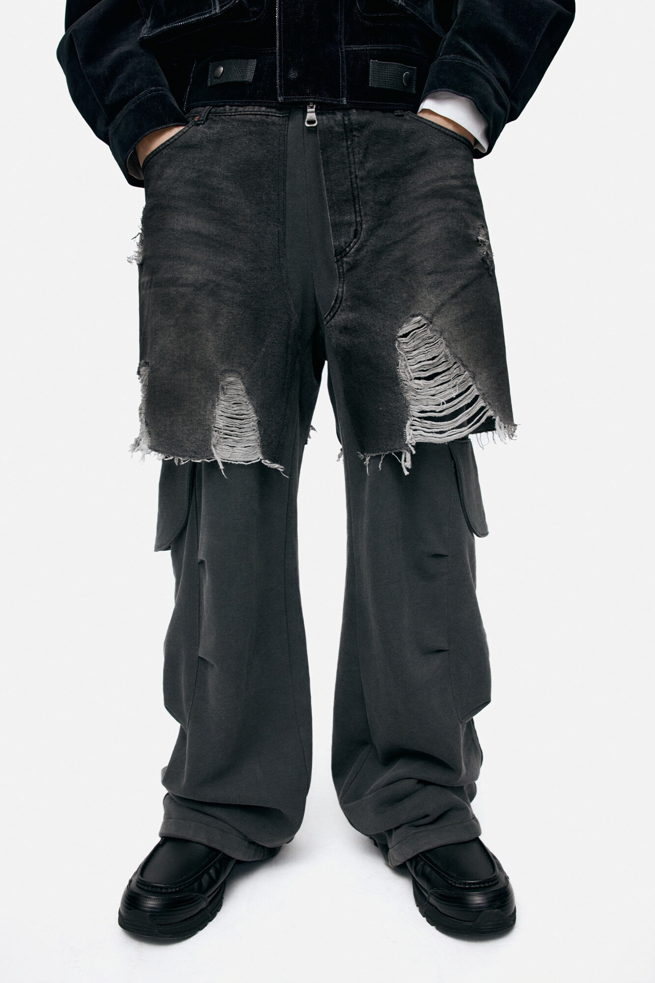 Rugged Denim-Inset Sweatpants - Unisex