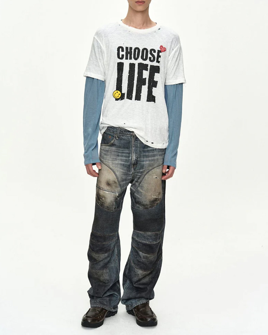 Denim Trompe-L'oeil Graphic Biker Jeans - Unisex