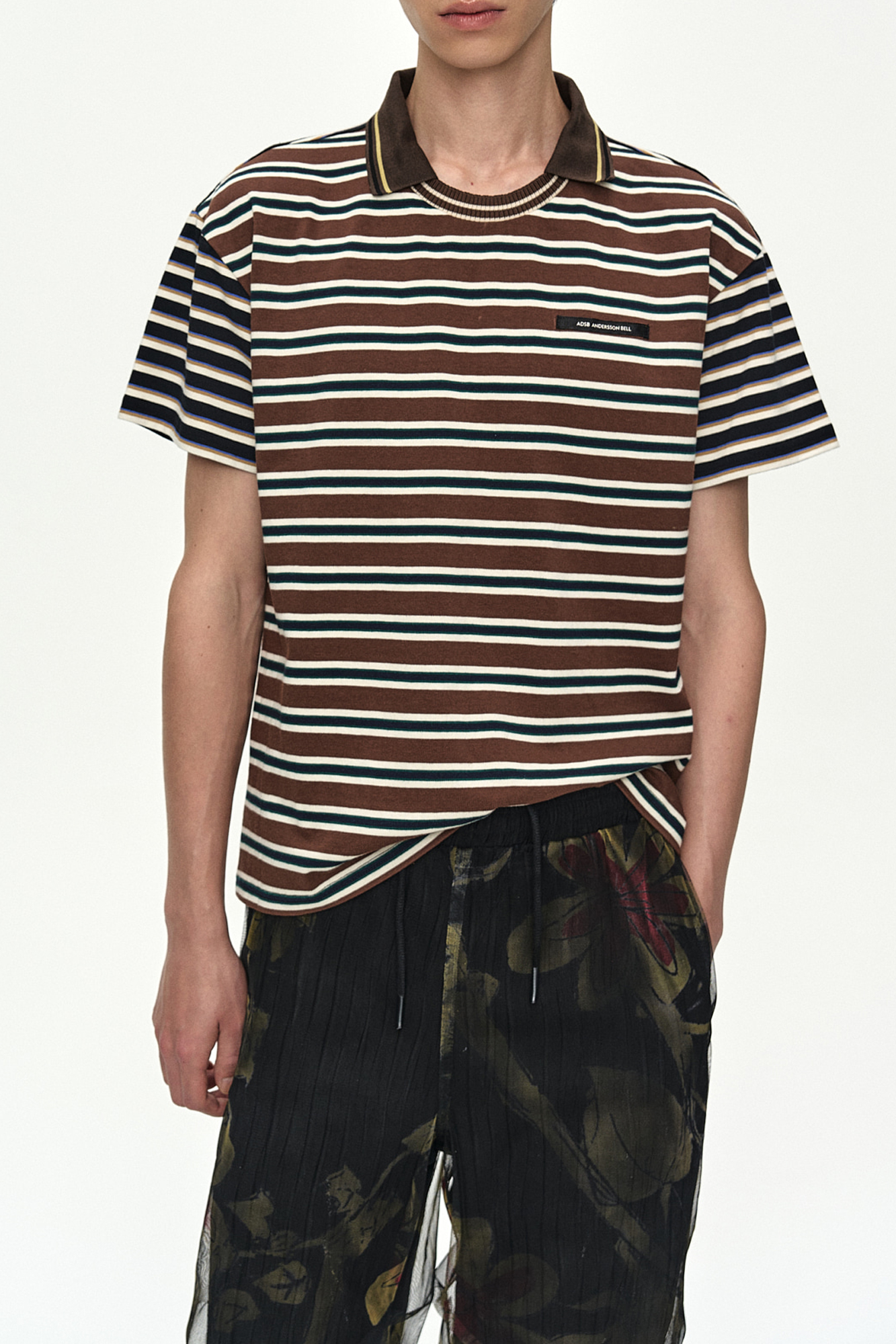 Stripe Layered Collar T-Shirt