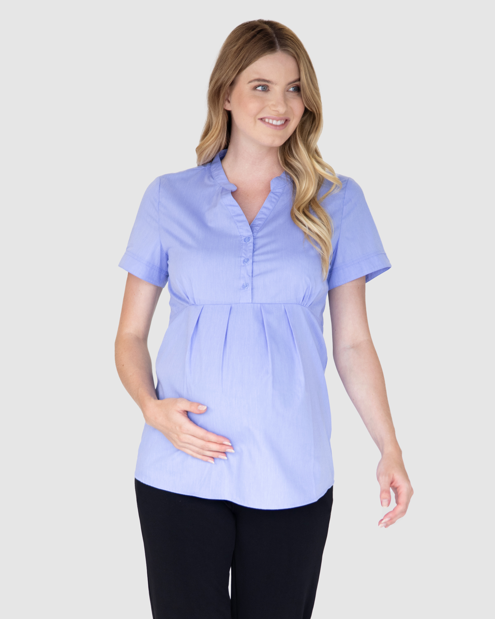 Maternity & Nursing Blouse Work Top - Blue
