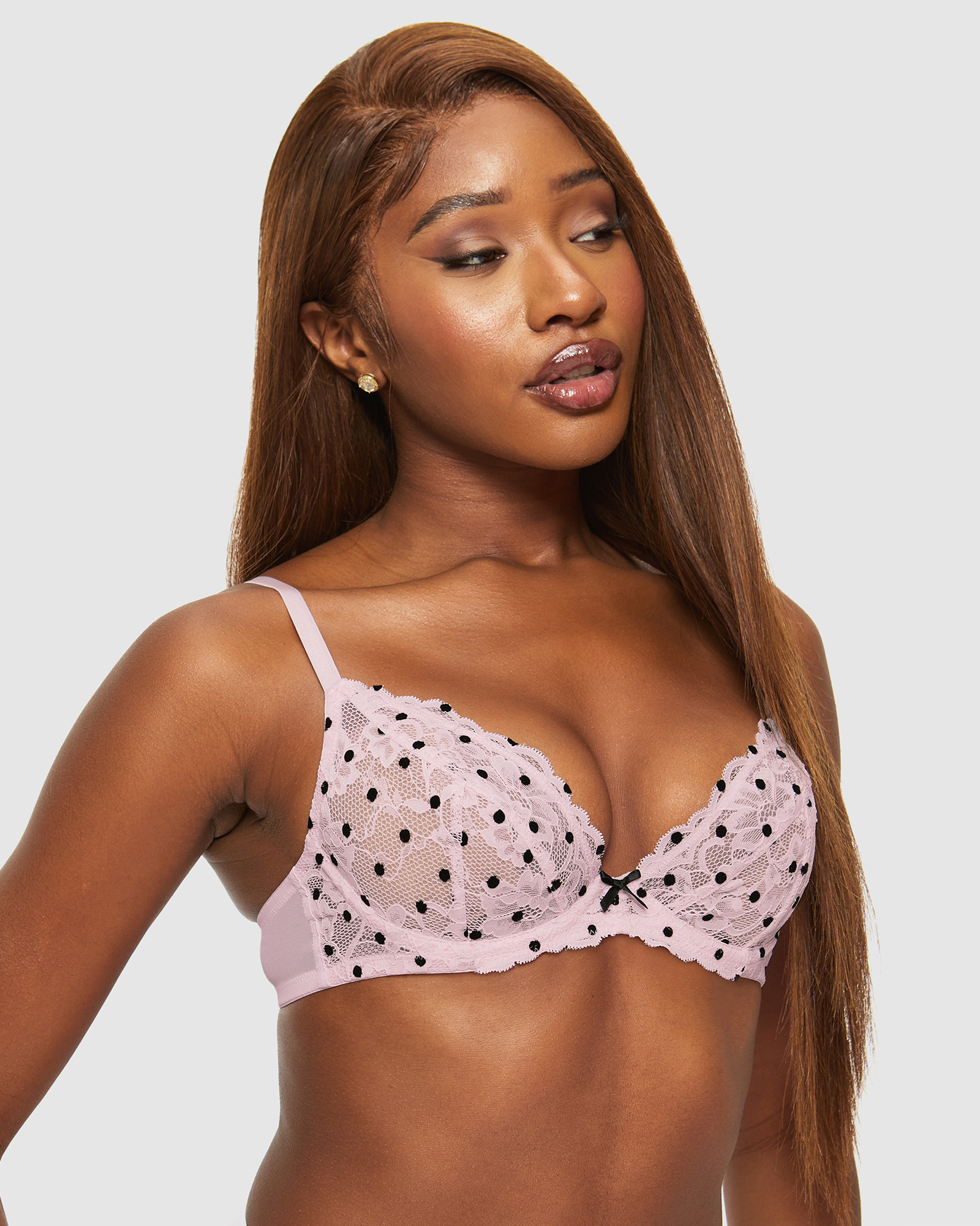 Sexy Lace Flocked Non-Padded Plunge Bra