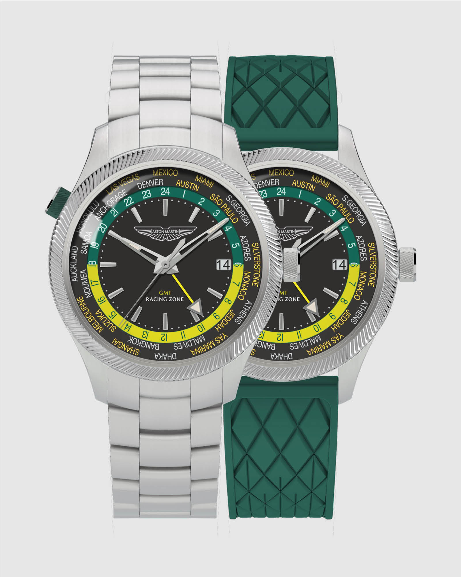 GRZ Black Stainless Steel Bracelet Watch and Podium Green Silicone Strap Box Set