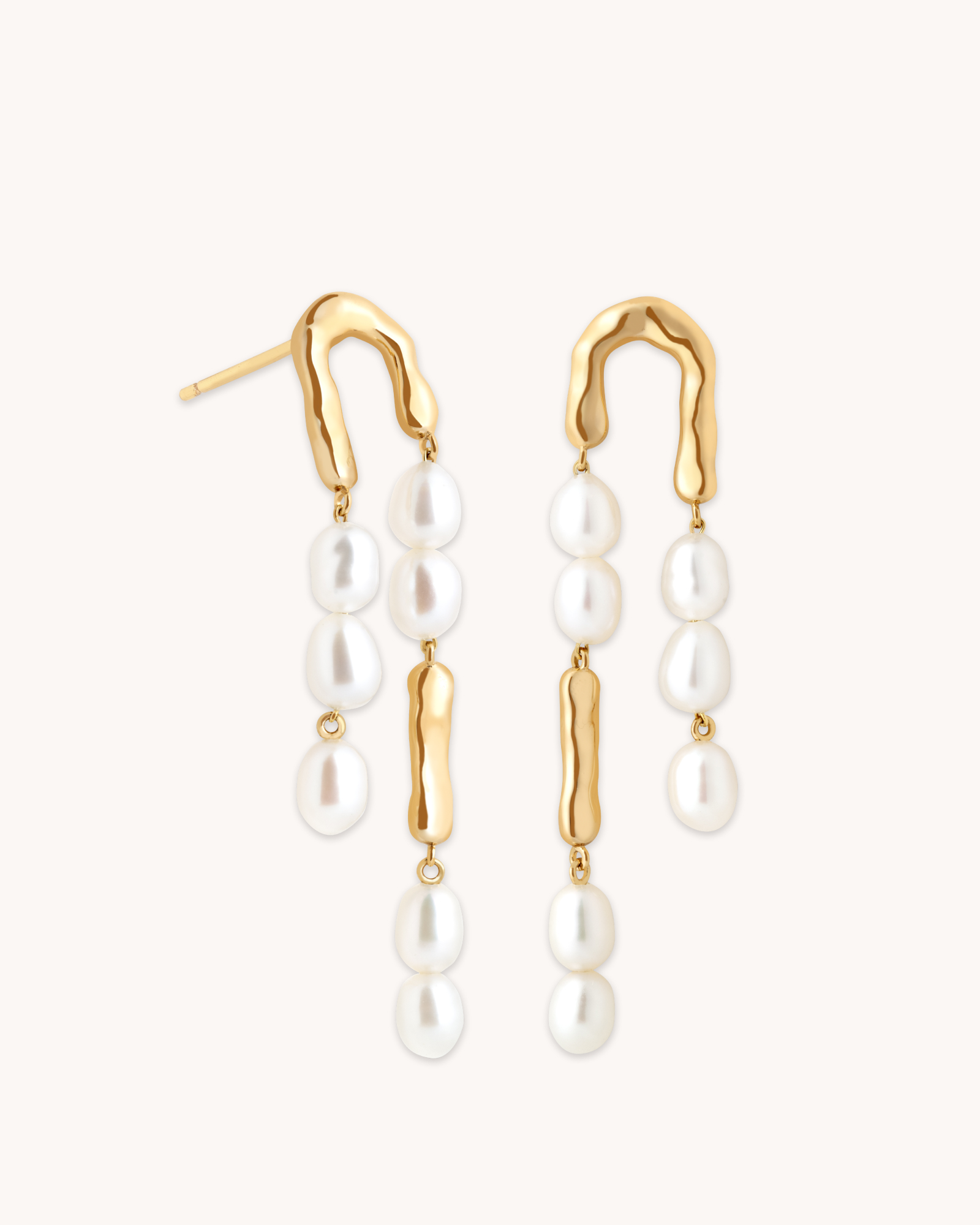 Pearl & Molten Drop 18ct Gold Plated Studs