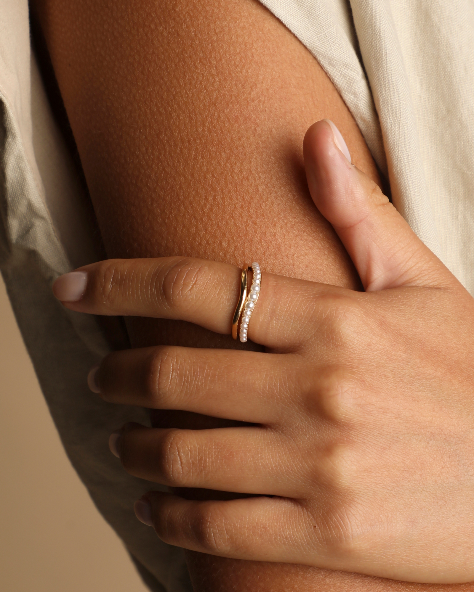 Molten Illusion 18ct Gold Plated Pearl Ring