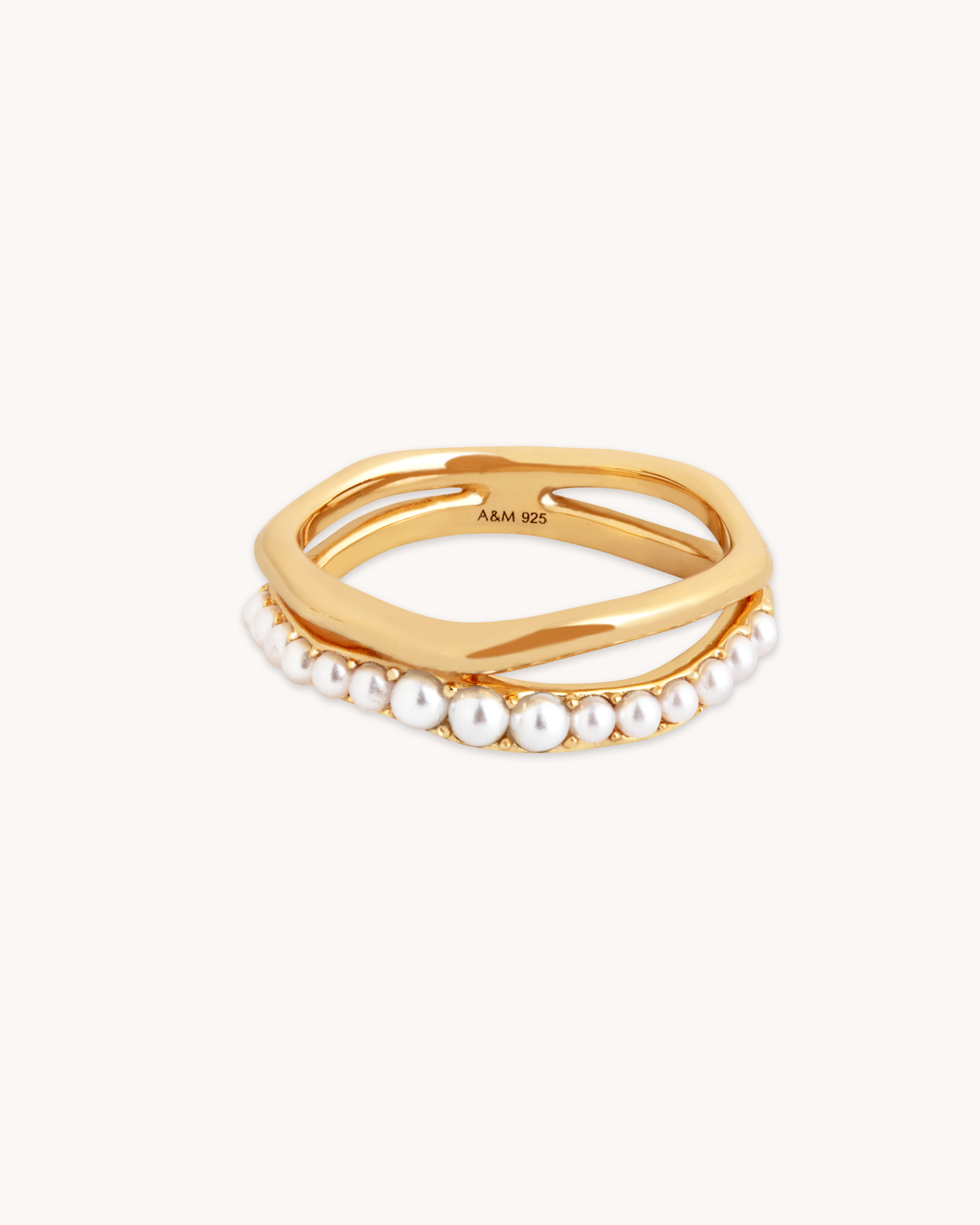 Molten Illusion 18ct Gold Plated Pearl Ring