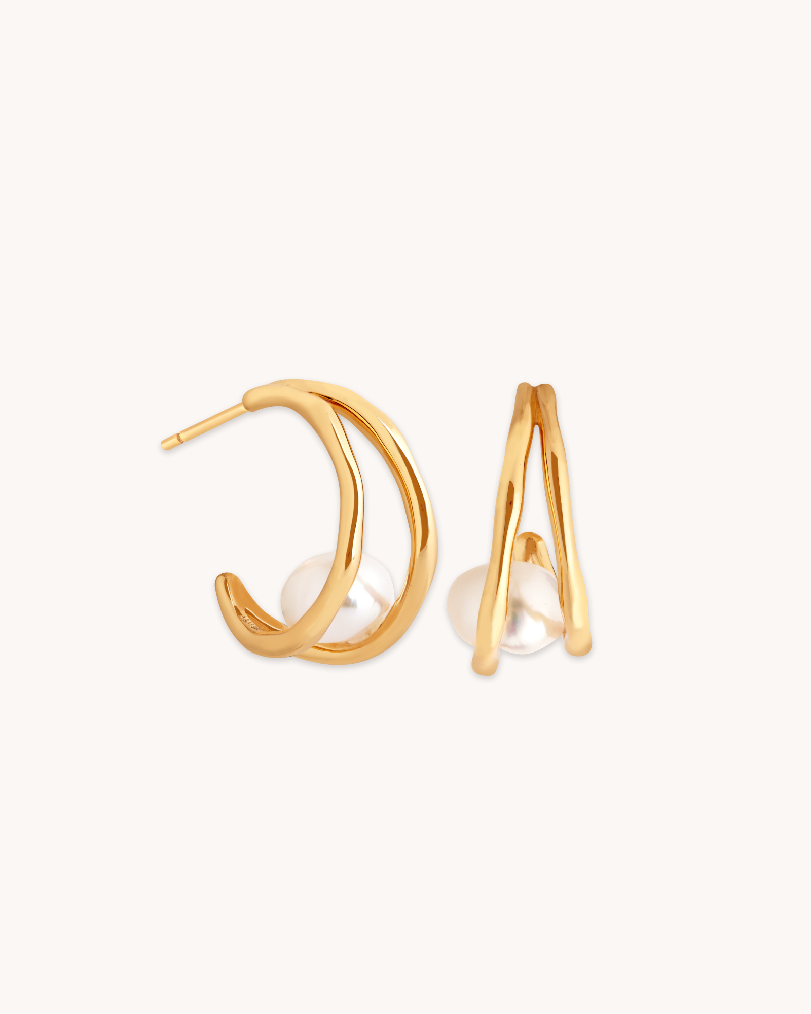 Molten Illusion Pearl 18ct Gold Plated Hoops