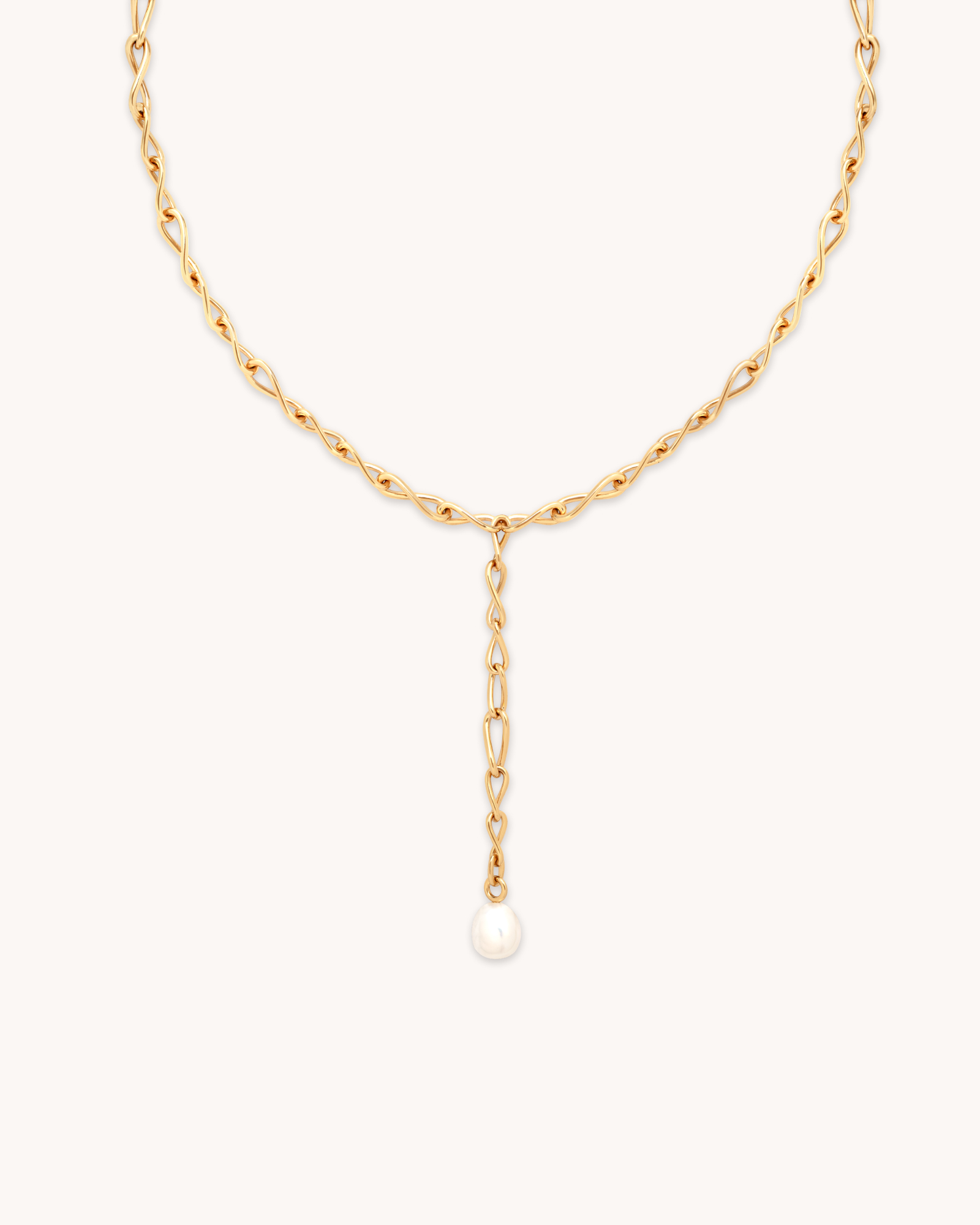 Infinite Pearl Bold Lariat 18ct Gold Plated Necklace