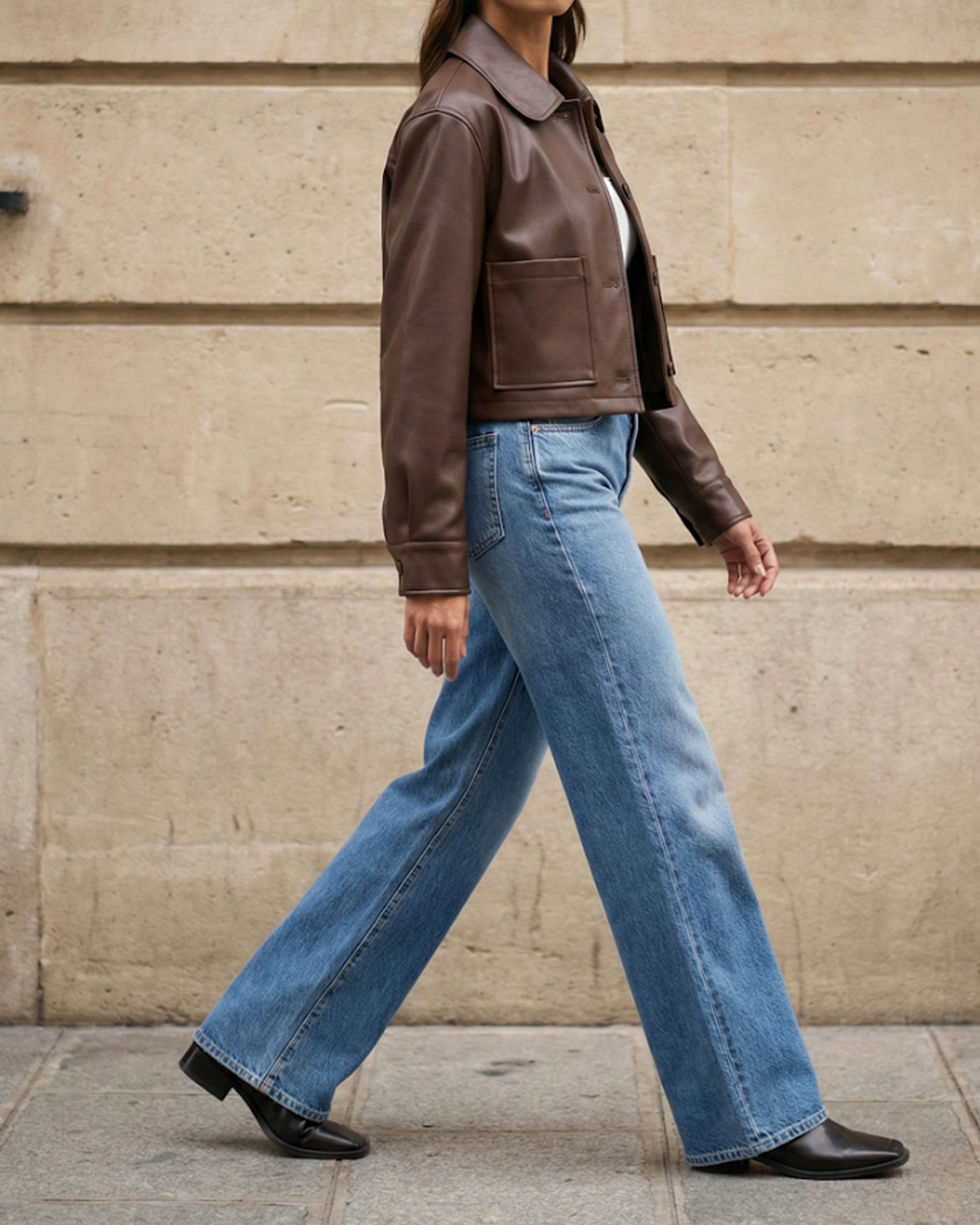 Annalise Leather Look Cropped Shacket