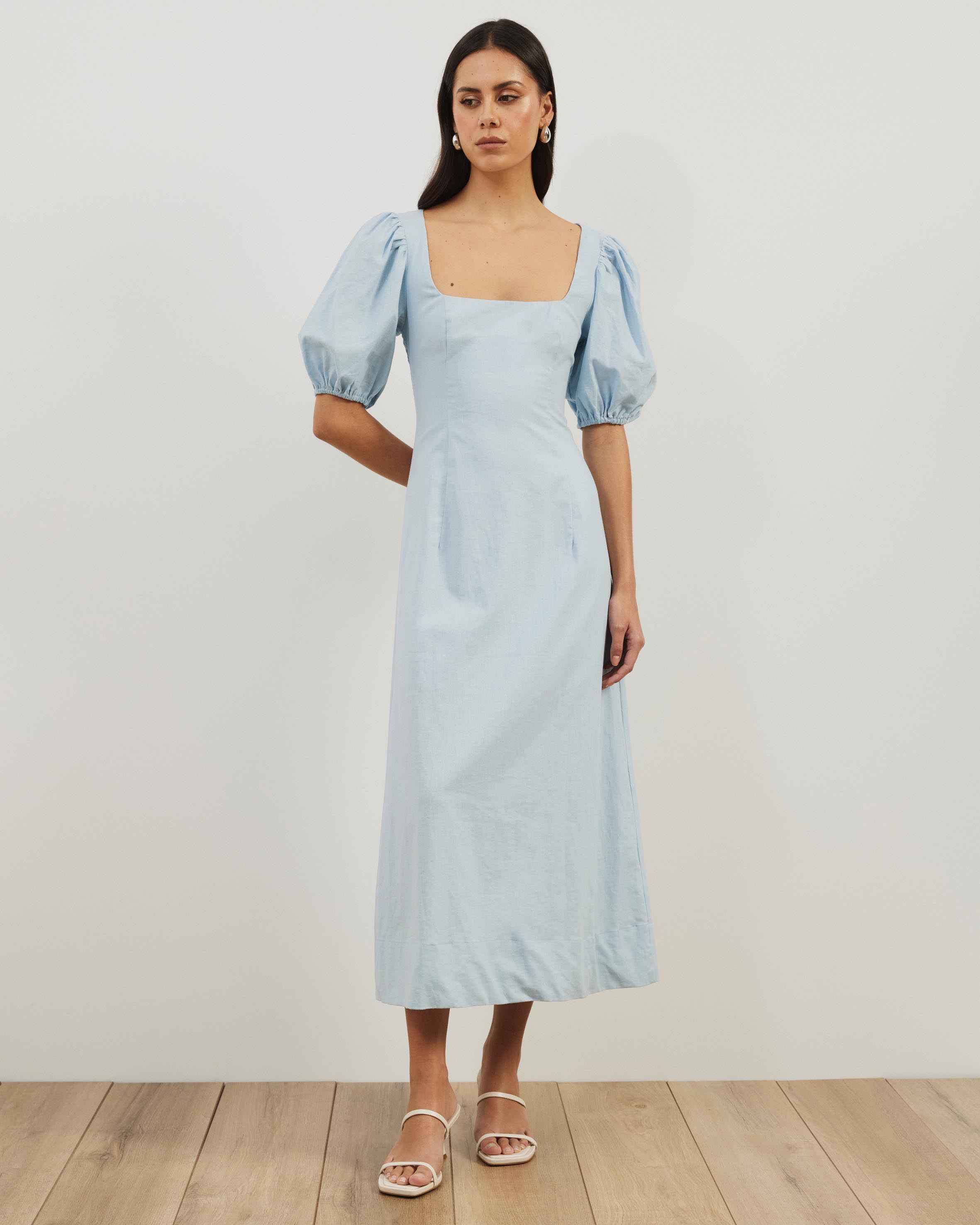 Ava Linen Blend Puff Sleeve Maxi Dress