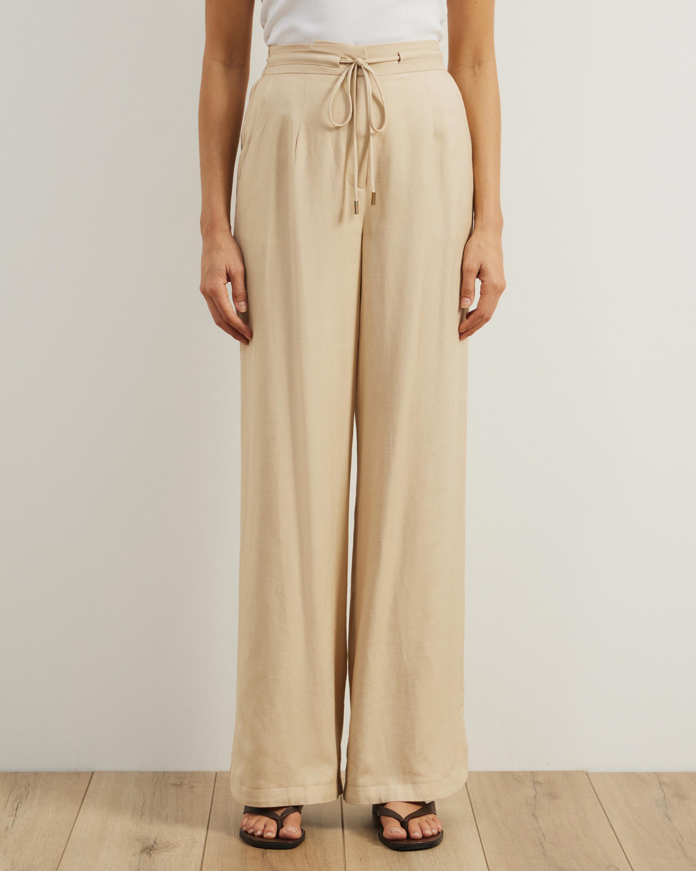 Dusk Tie Waist Linen Blend Pants