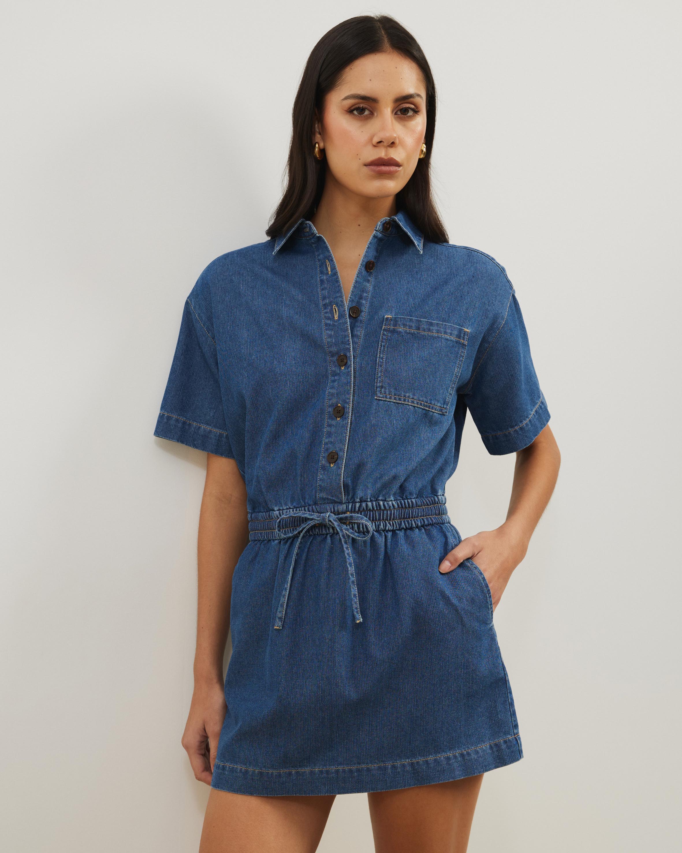 Tina Drawstring Denim Mini Dress