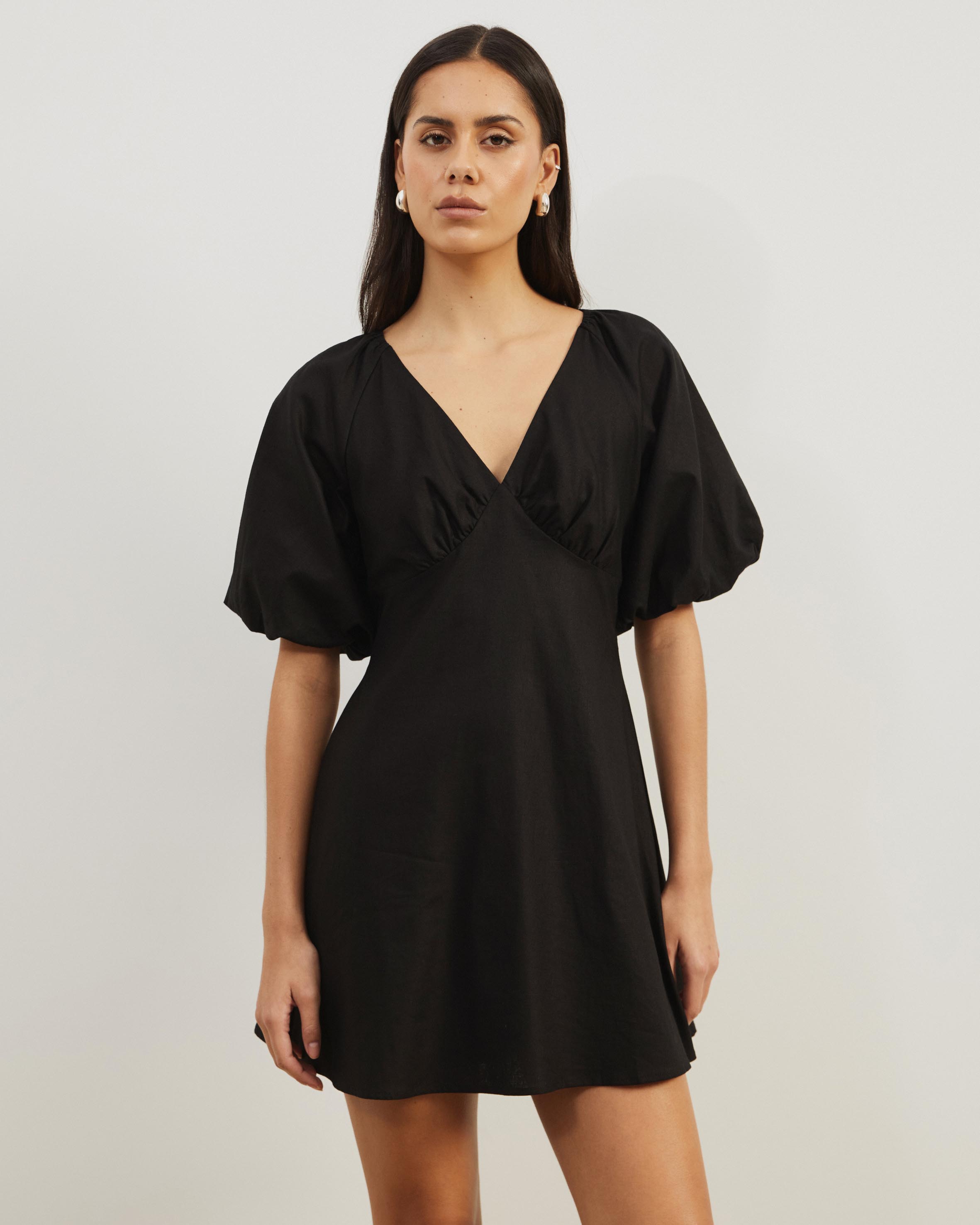 Kelly Linen Blend Puff Sleeve Mini Dress
