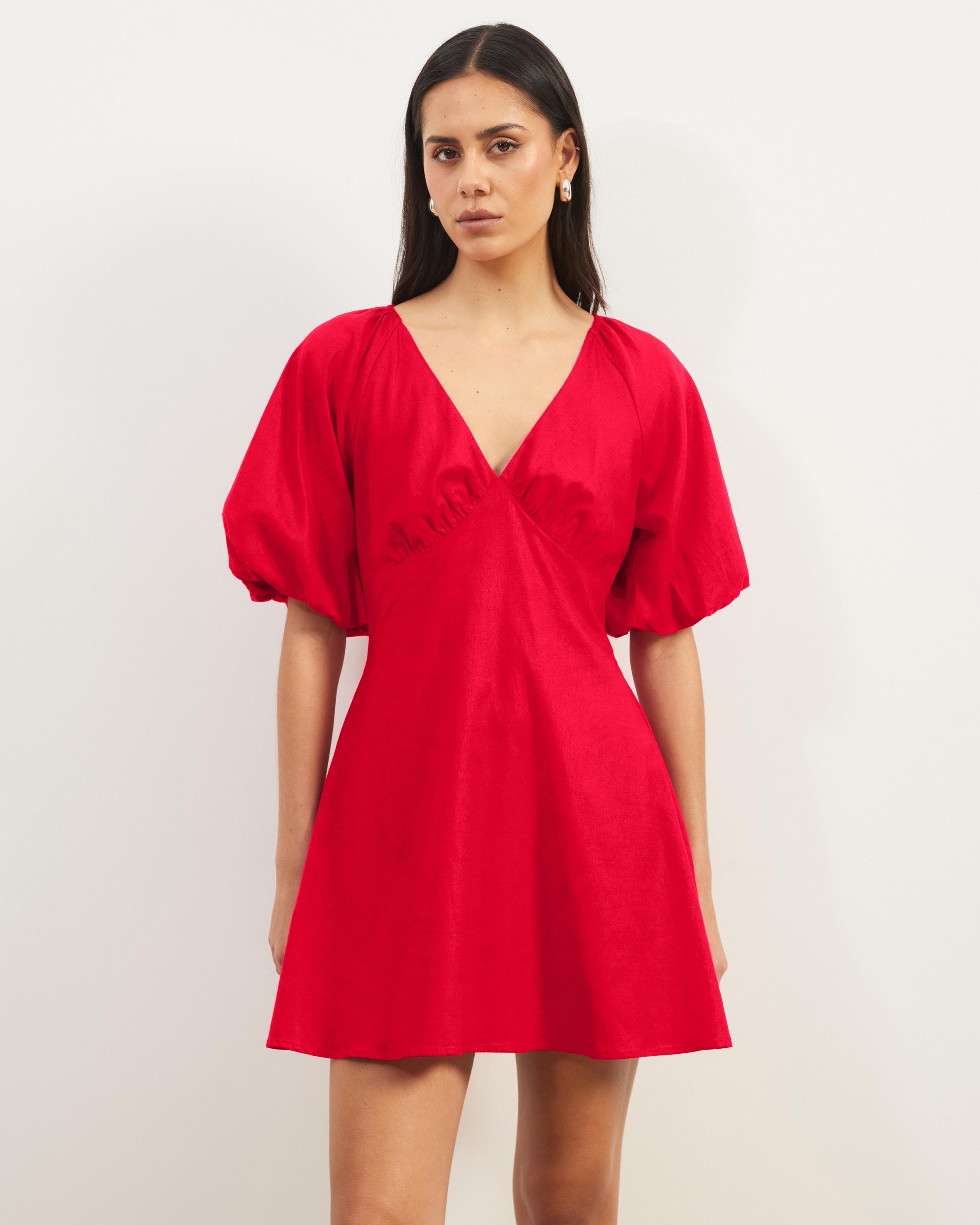 Kelly Linen Blend Puff Sleeve Mini Dress