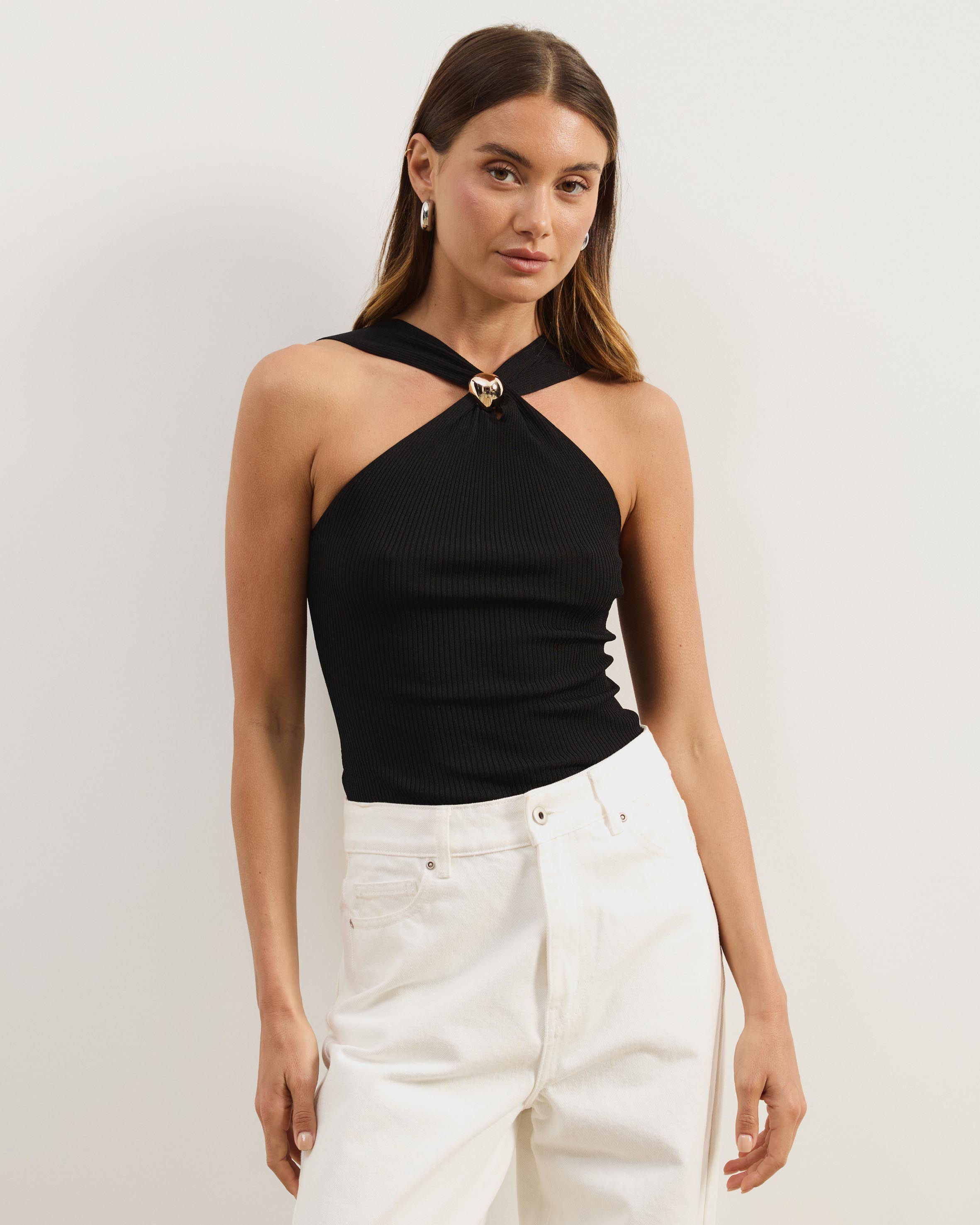 Poppy Cross Over Knit Halter Tank