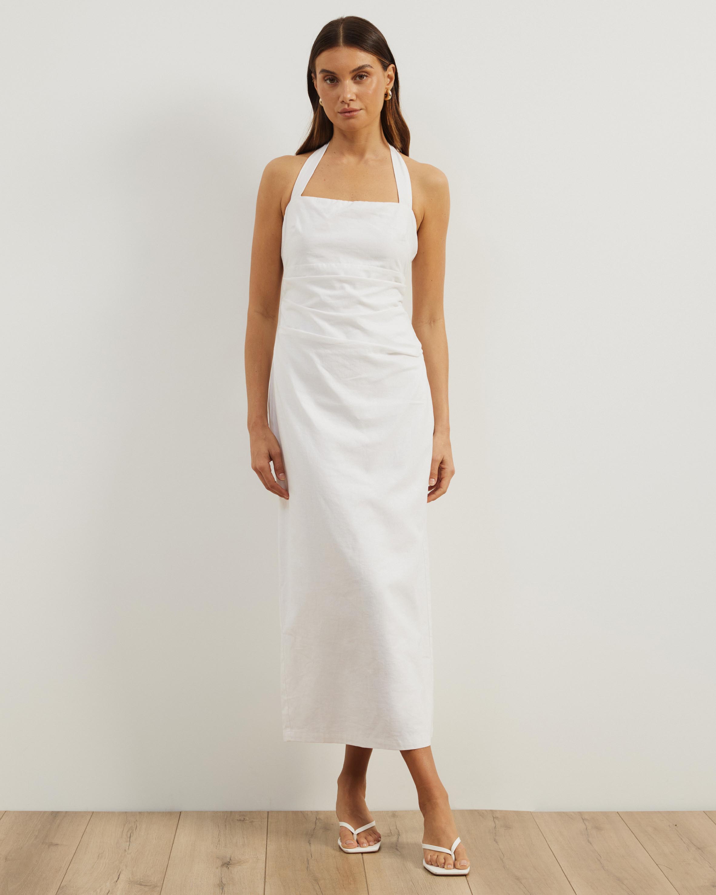 Bec Halter Neck Linen Blend Midi Dress