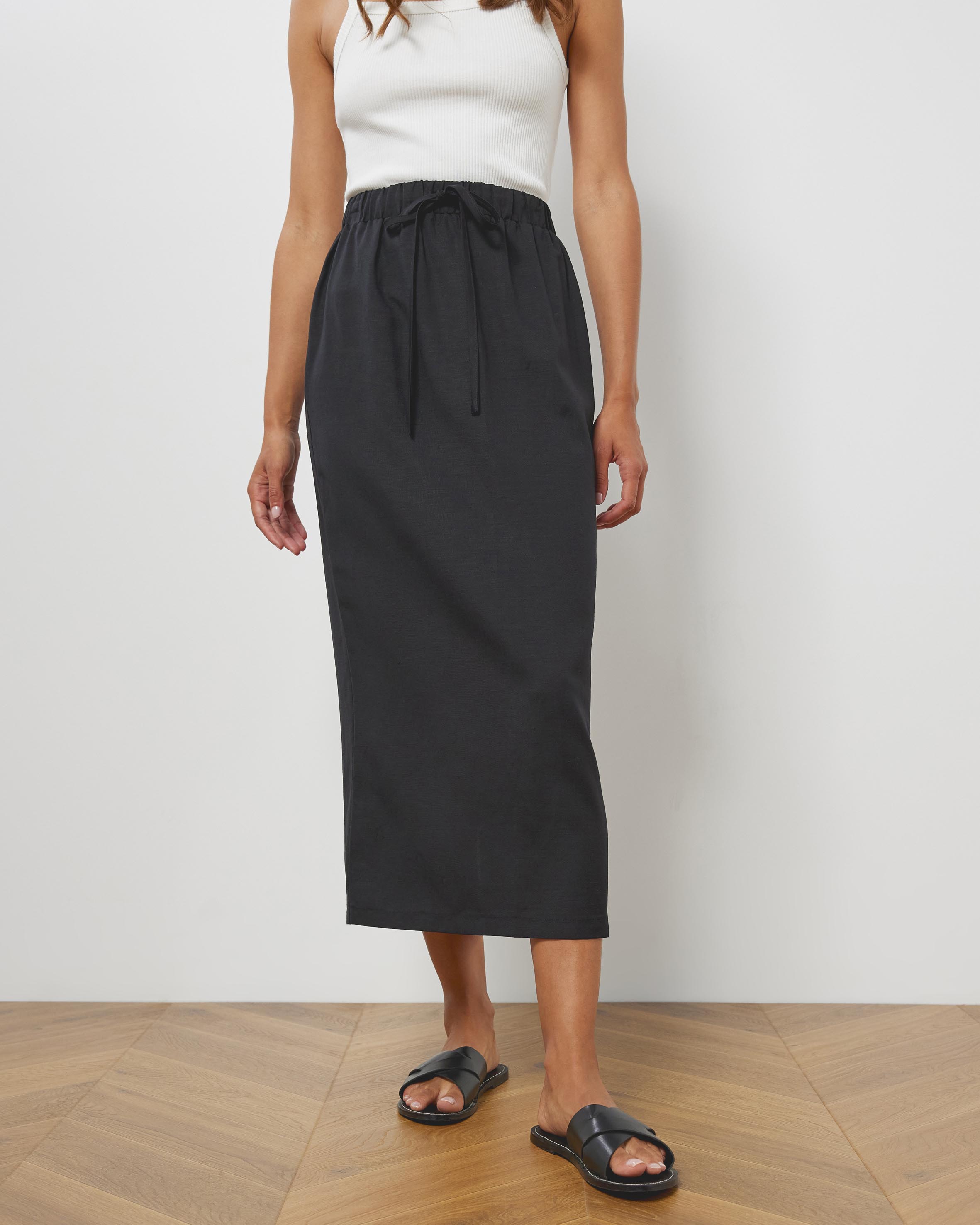 Tenley Linen Blend Midi Skirt