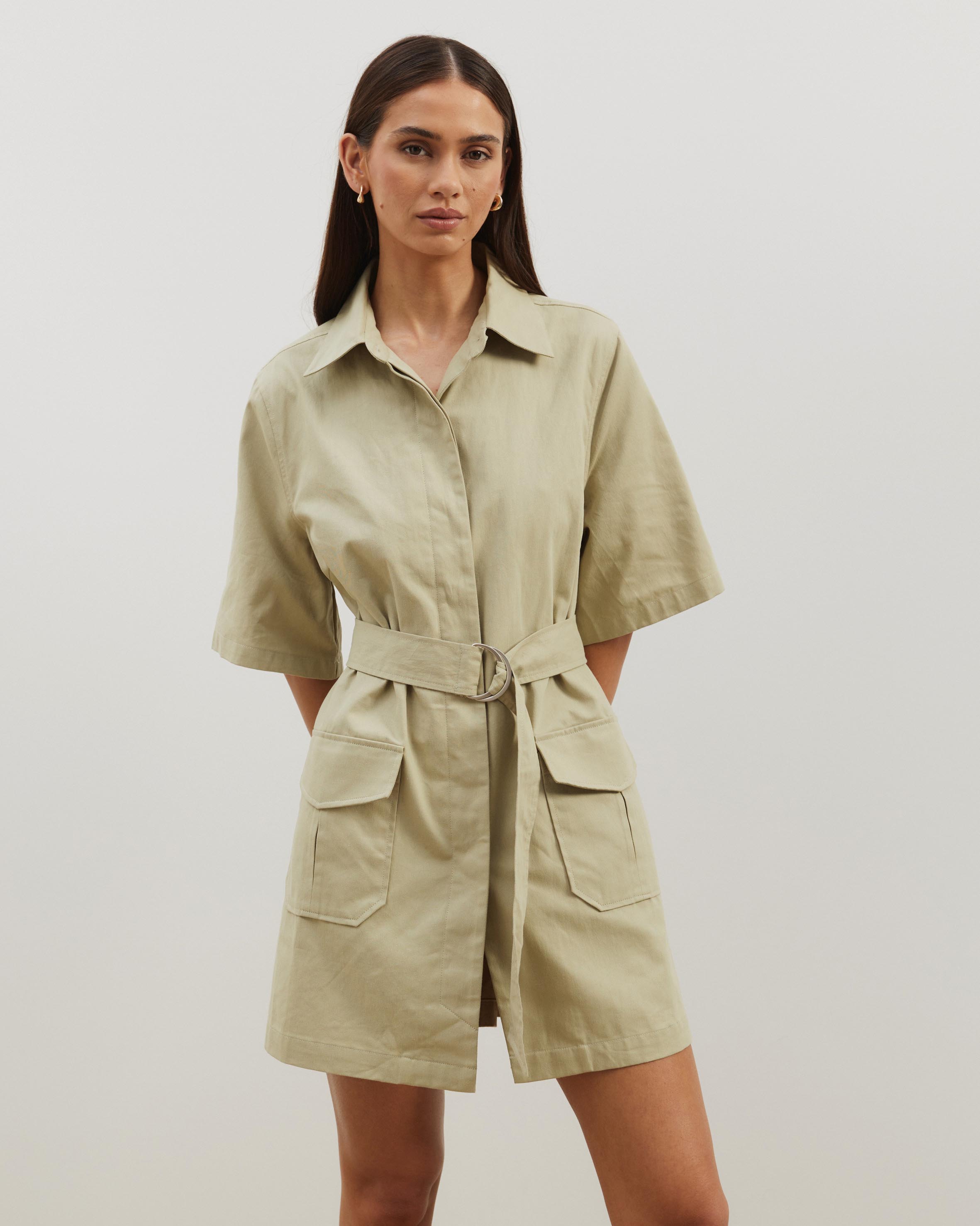 Amy Cotton Drill Mini Shirt Dress