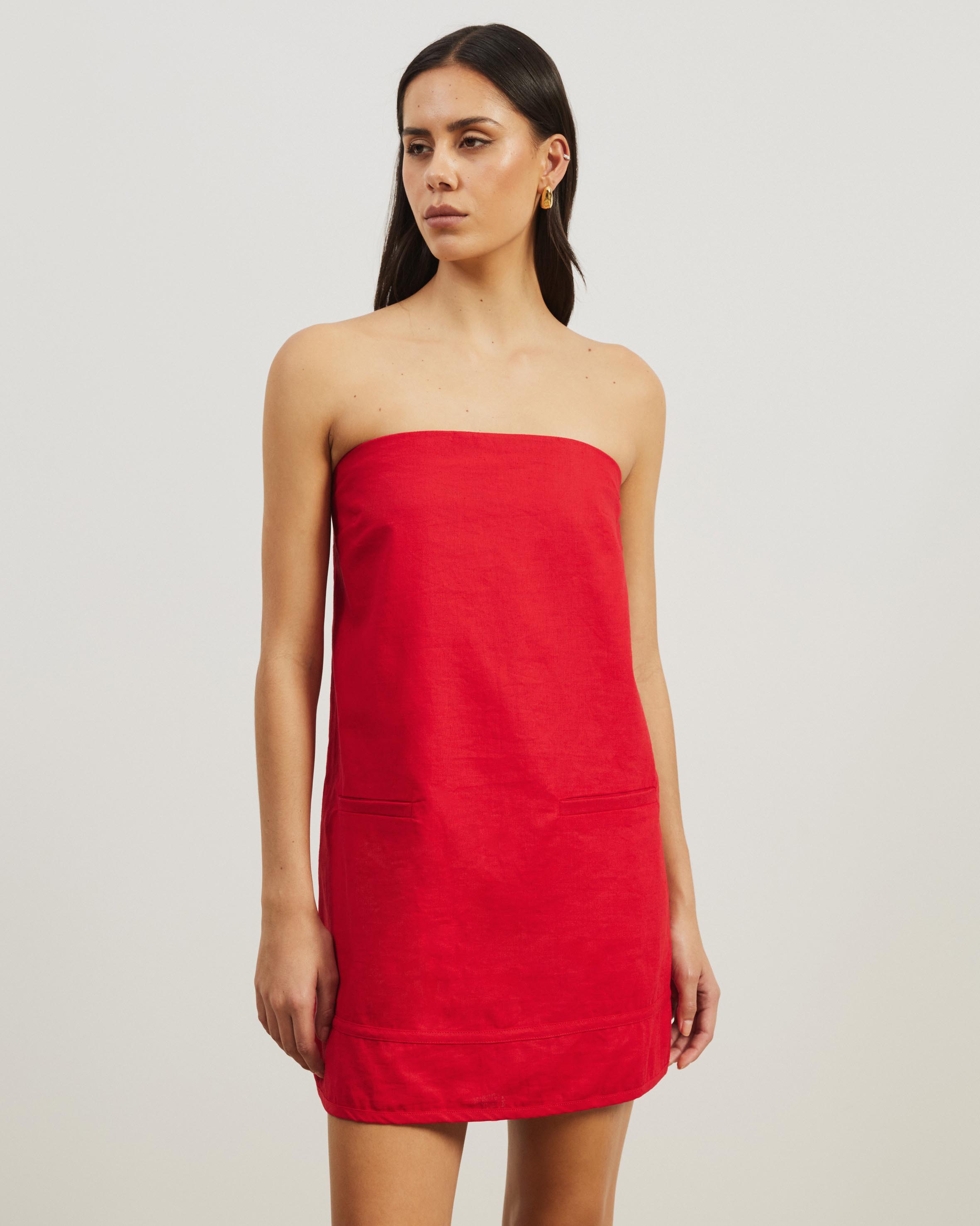 Koa Strapless Linen Blend Mini Dress