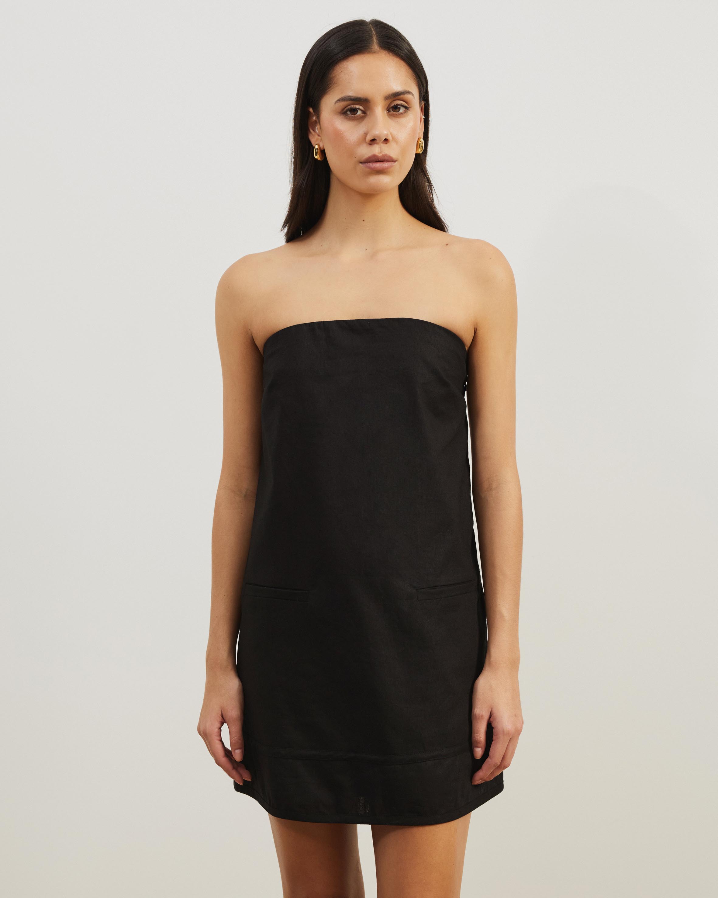 Koa Strapless Linen Blend Mini Dress