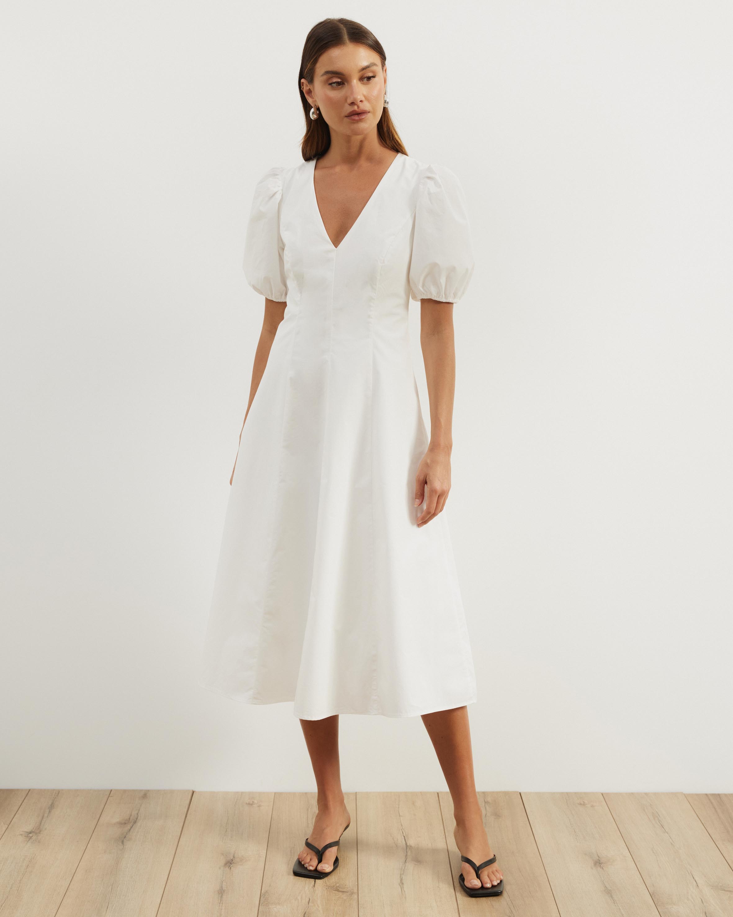 Ally Cotton Puff Sleeve Midi Dress