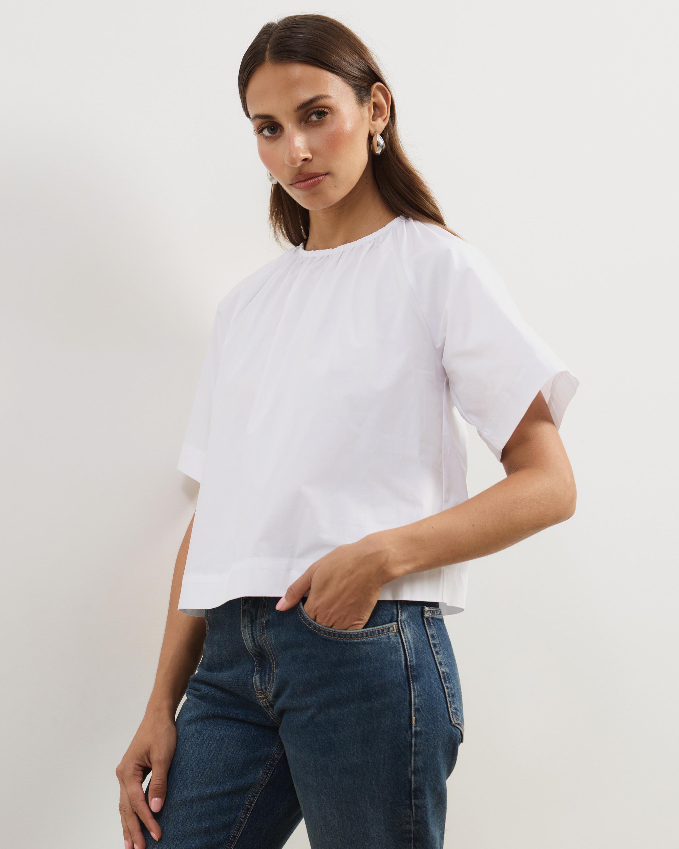 Tirsa Cotton Gathered Short Sleeve Top