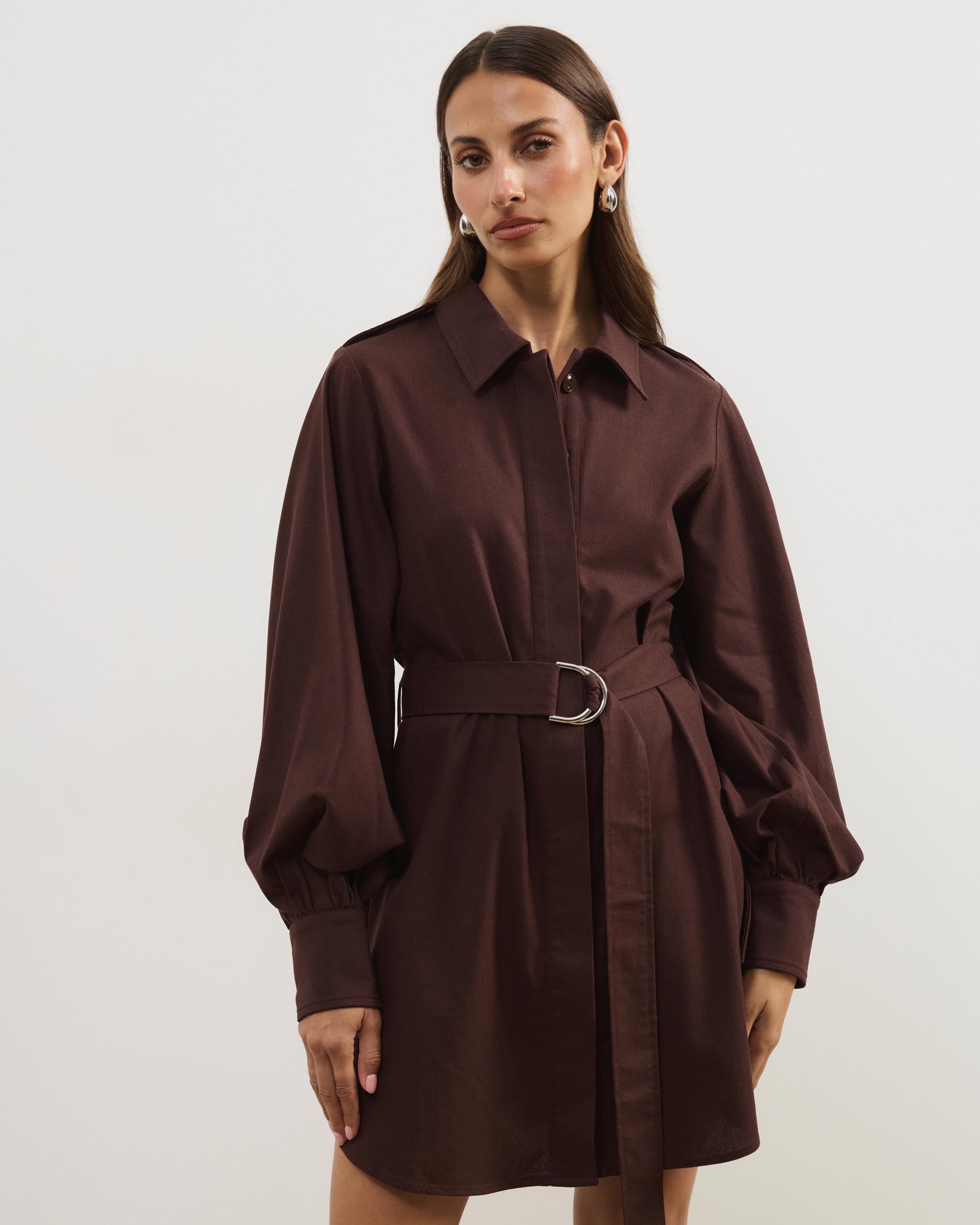 Lia Linen Blend Belted Mini Shirt Dress