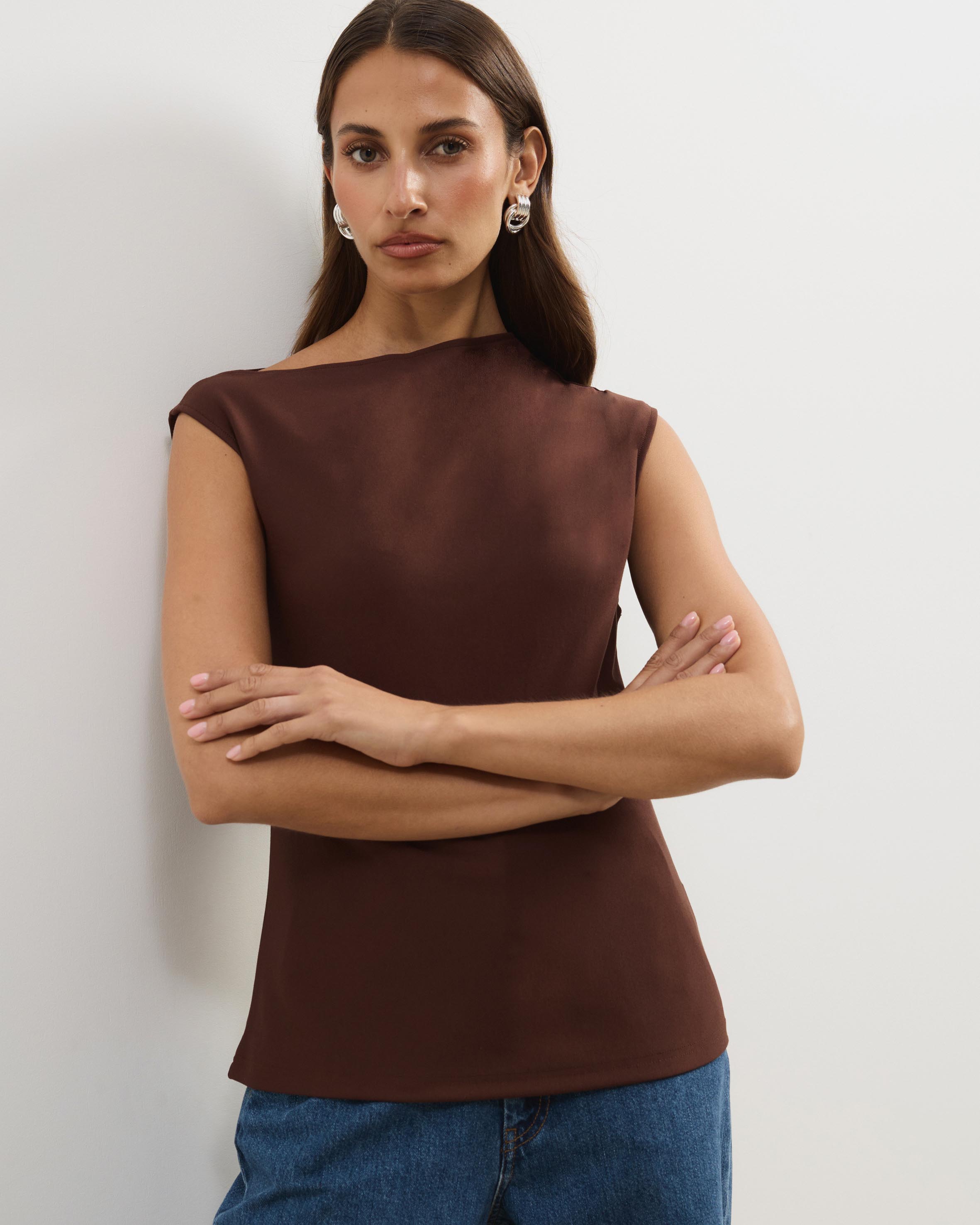 Amaris High Neckline Ponte Structured Top