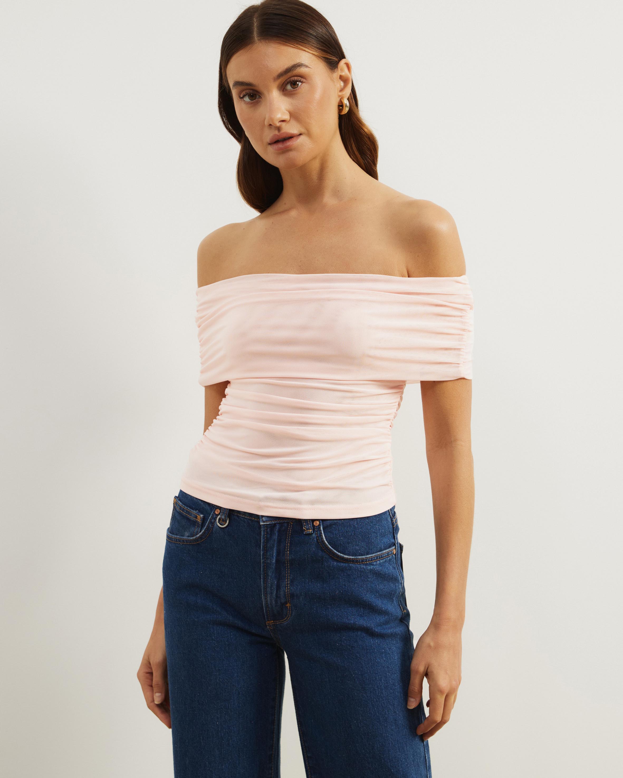 Elka Short Sleeve Mesh Off Shoulder Top