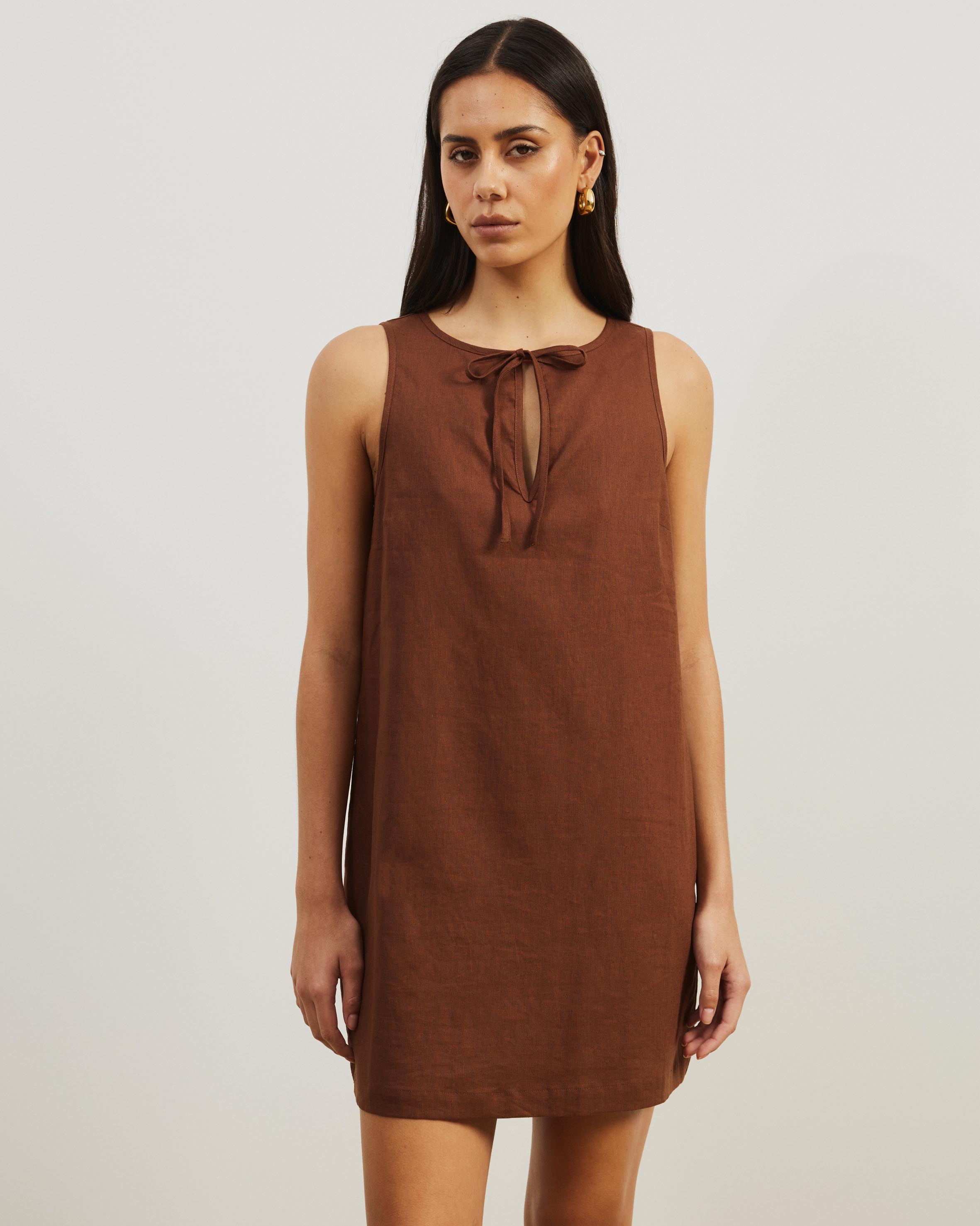 Tie Front Linen Blend Mini Dress