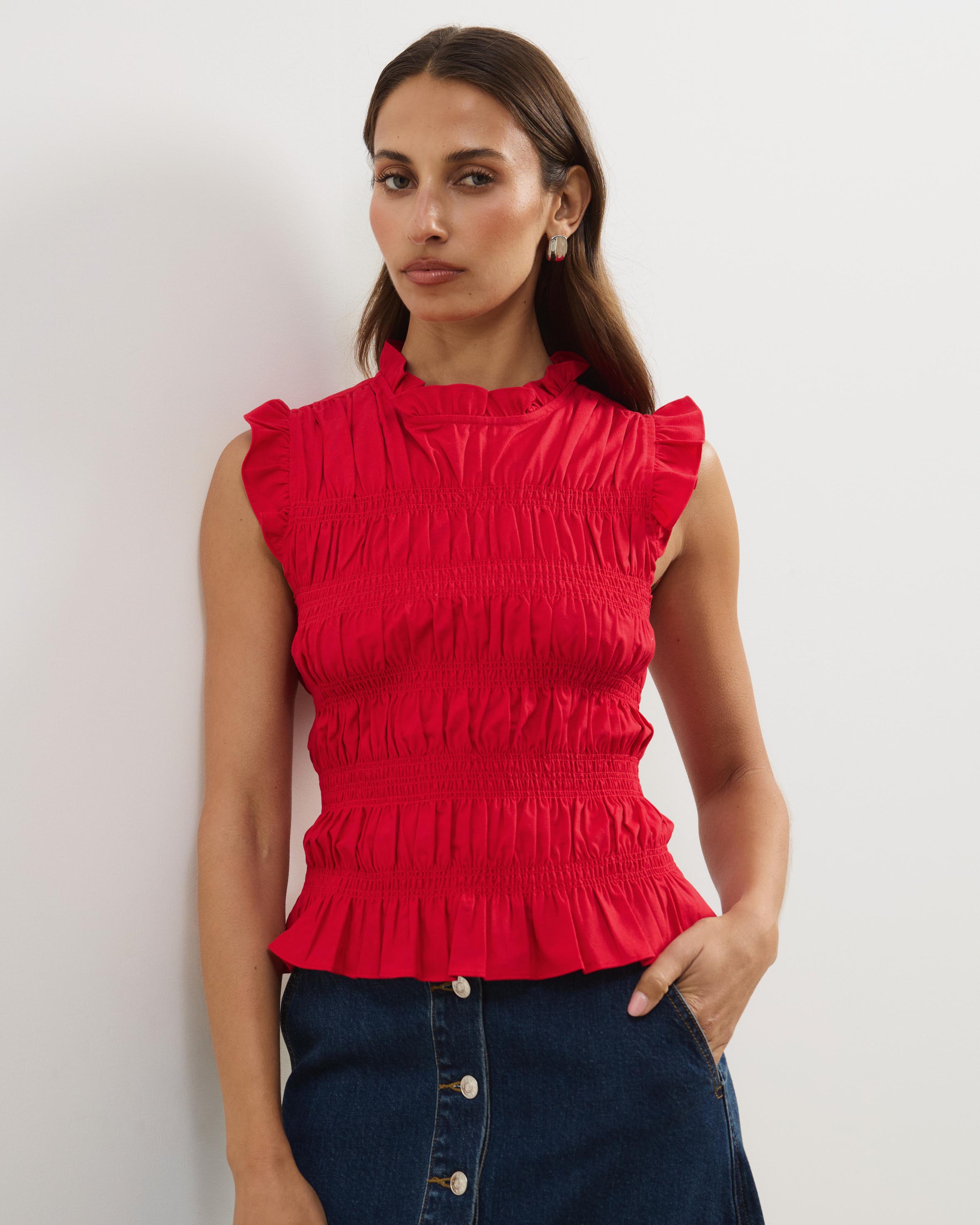 Coralie Linen Blend Frill Top
