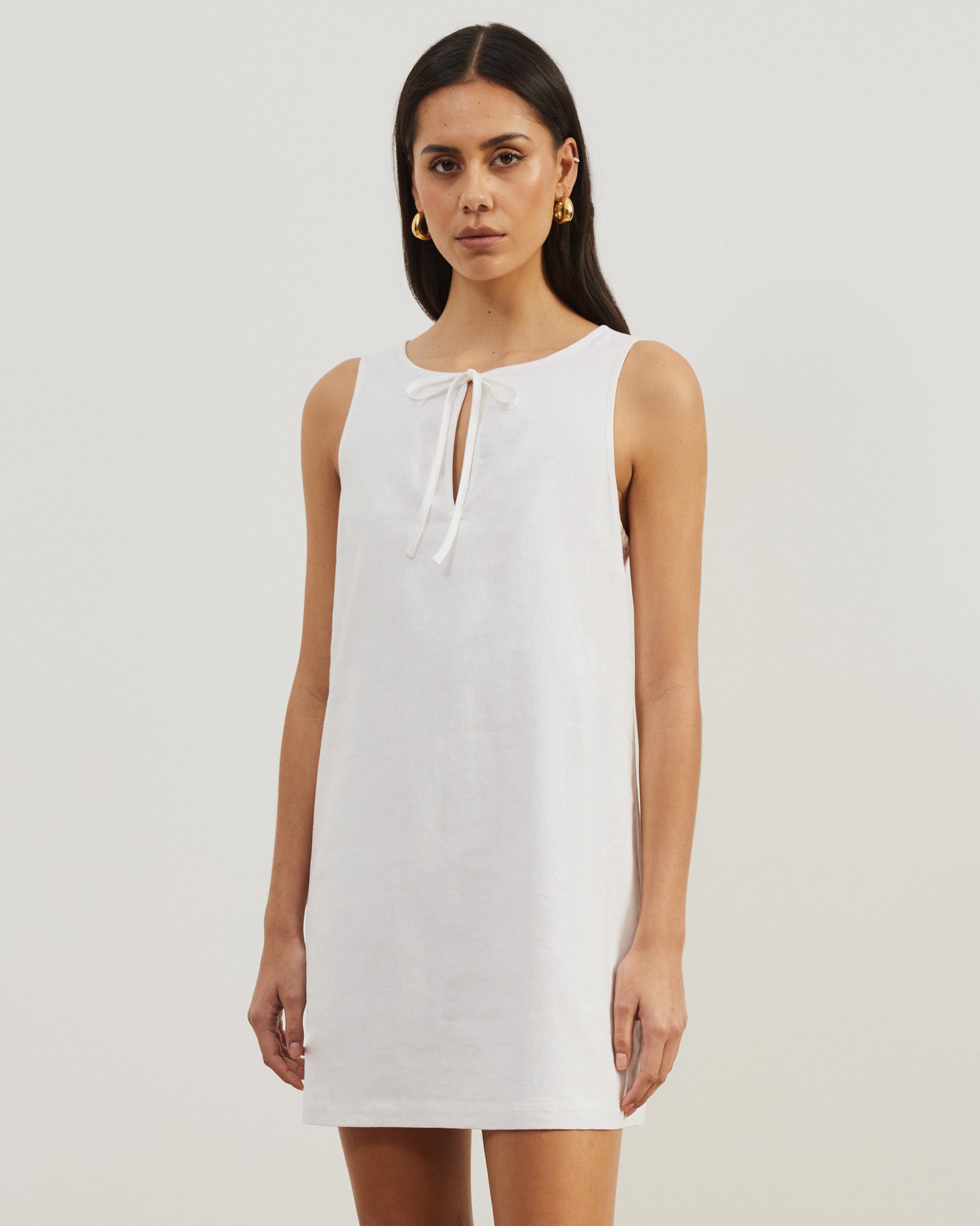 Tie Front Linen Blend Mini Dress