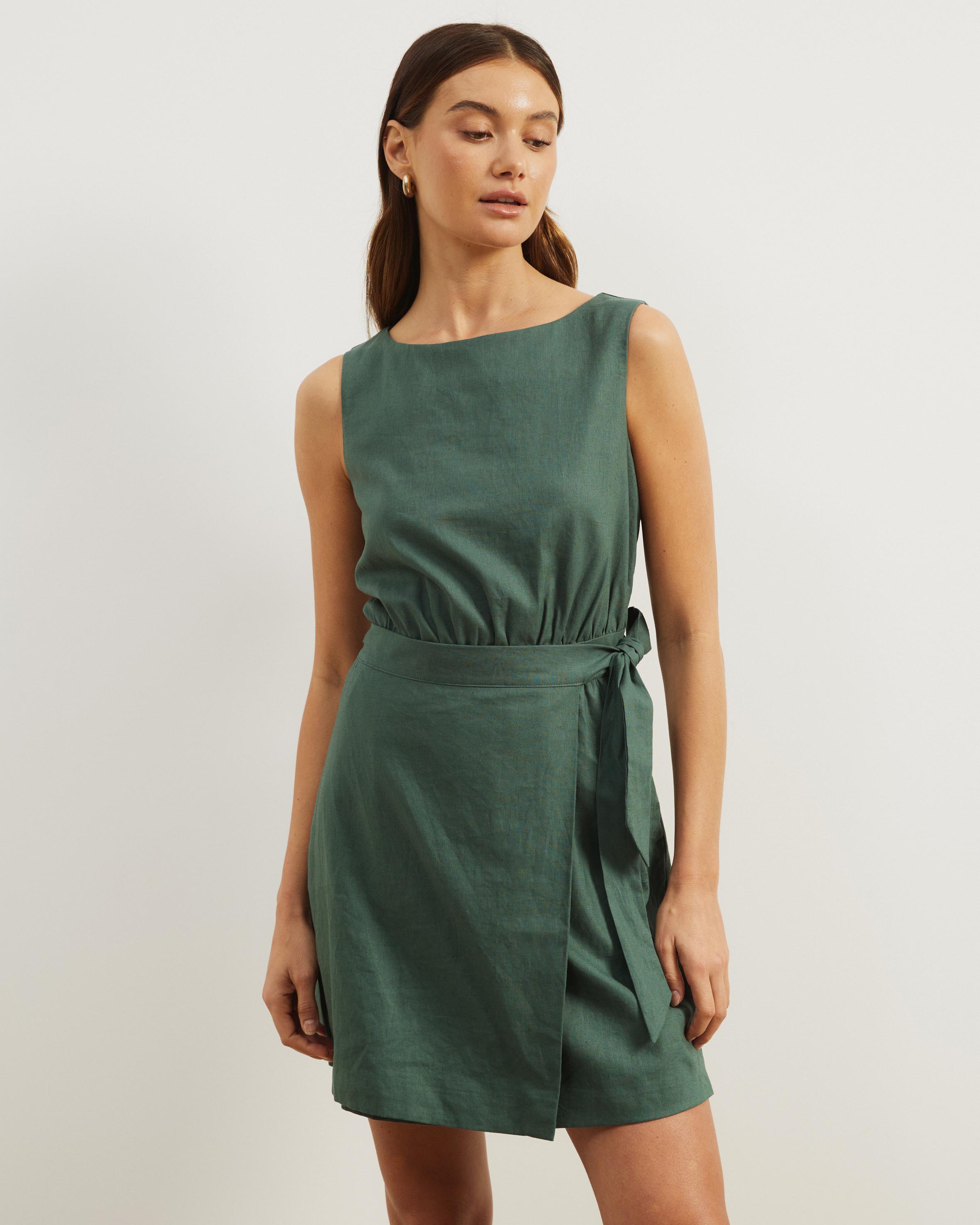 Diana Linen Blend Wrap Mini Dress