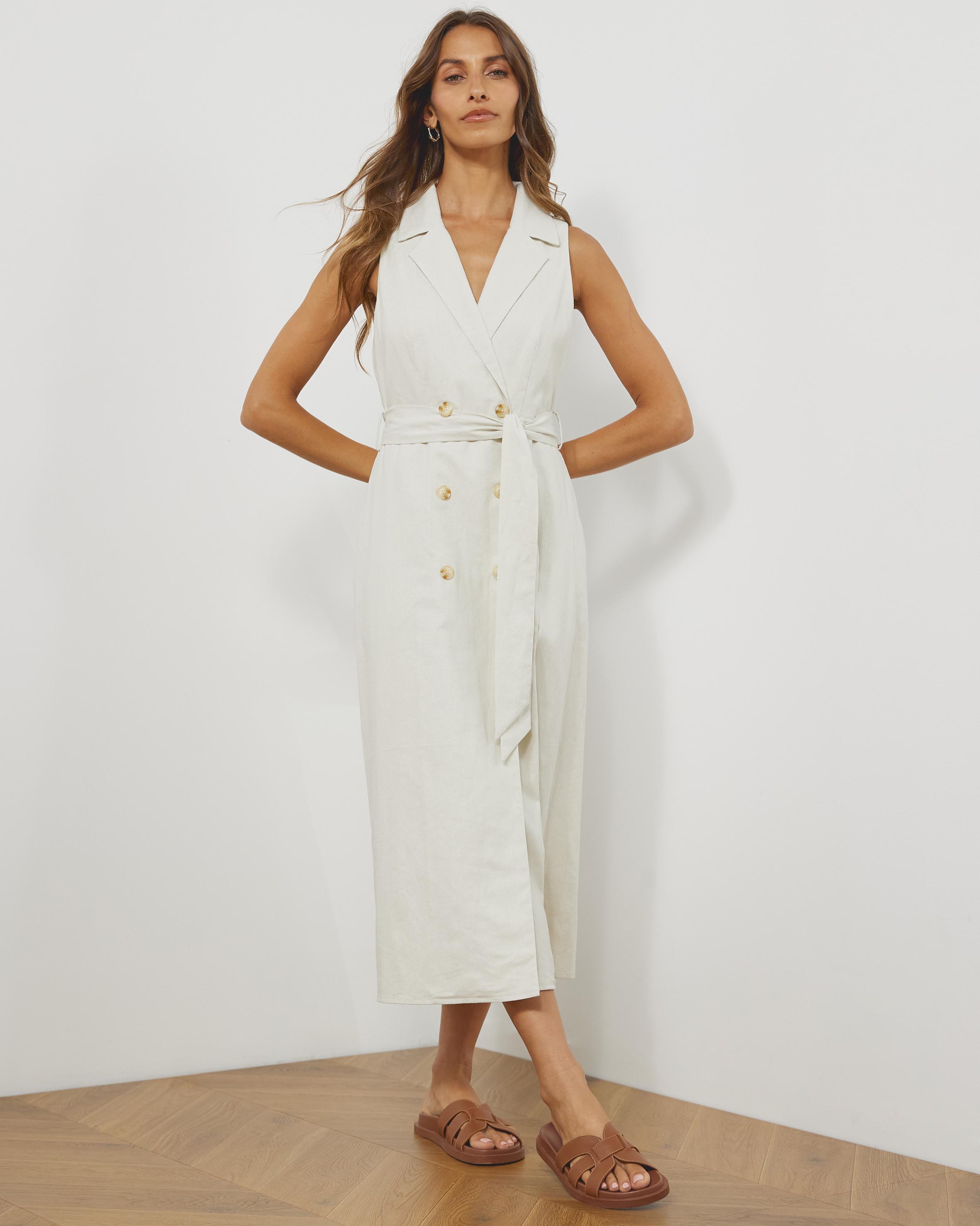 Magdalena Linen Blend Tailored Midi Dress