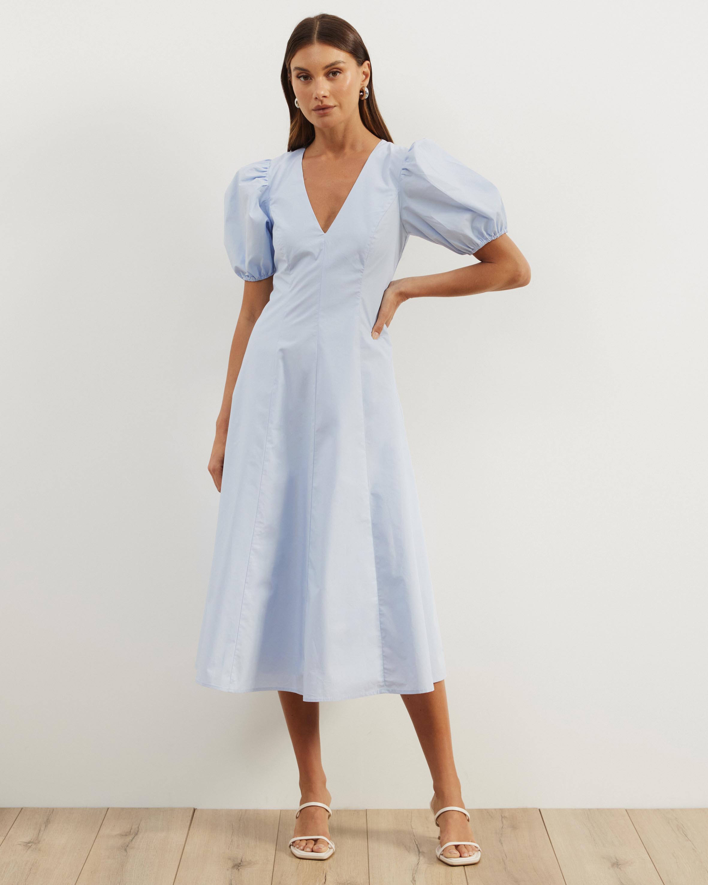 Ally Cotton Puff Sleeve Midi Dress