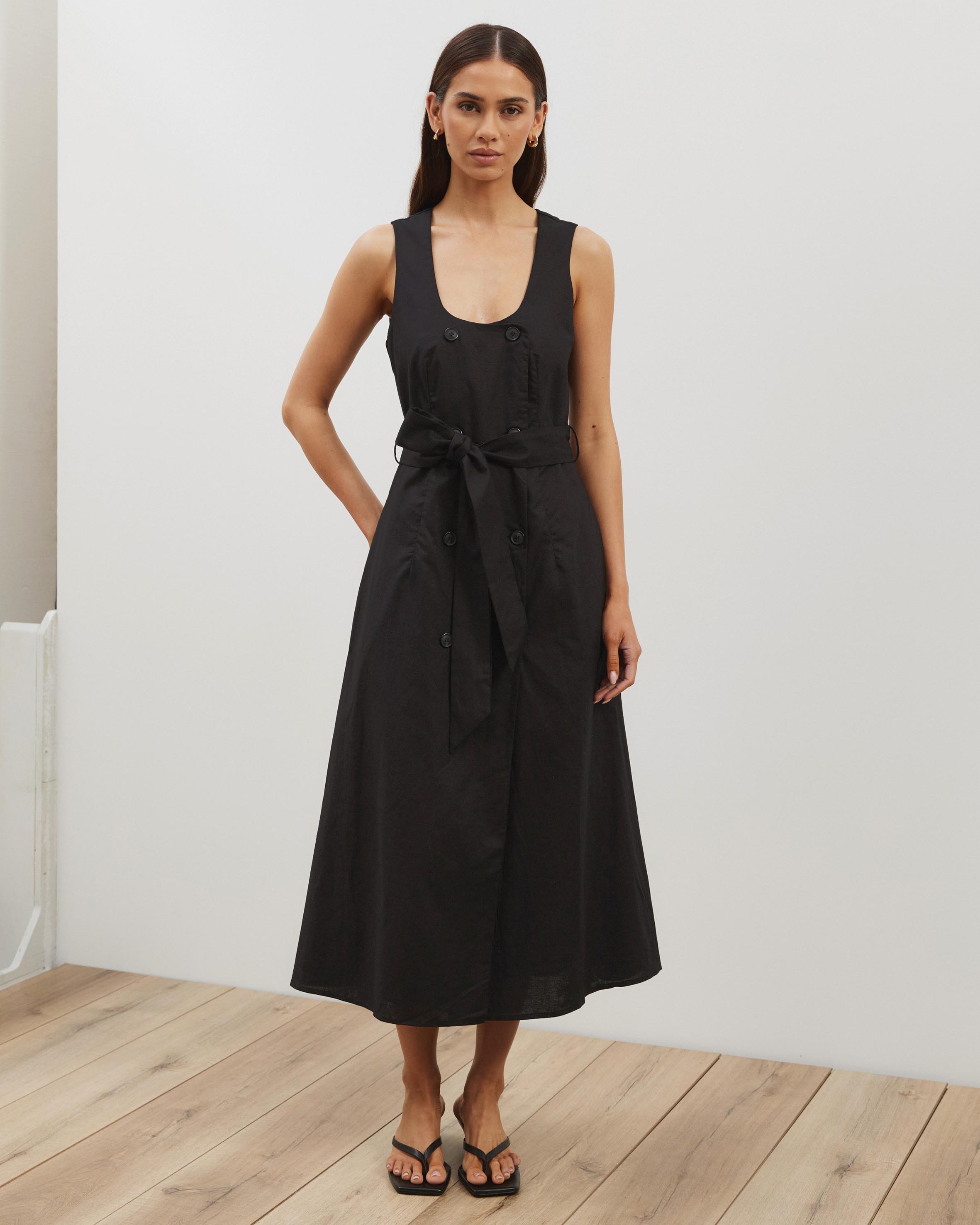 Dasha Scoop Neck Linen Blend Midi Dress