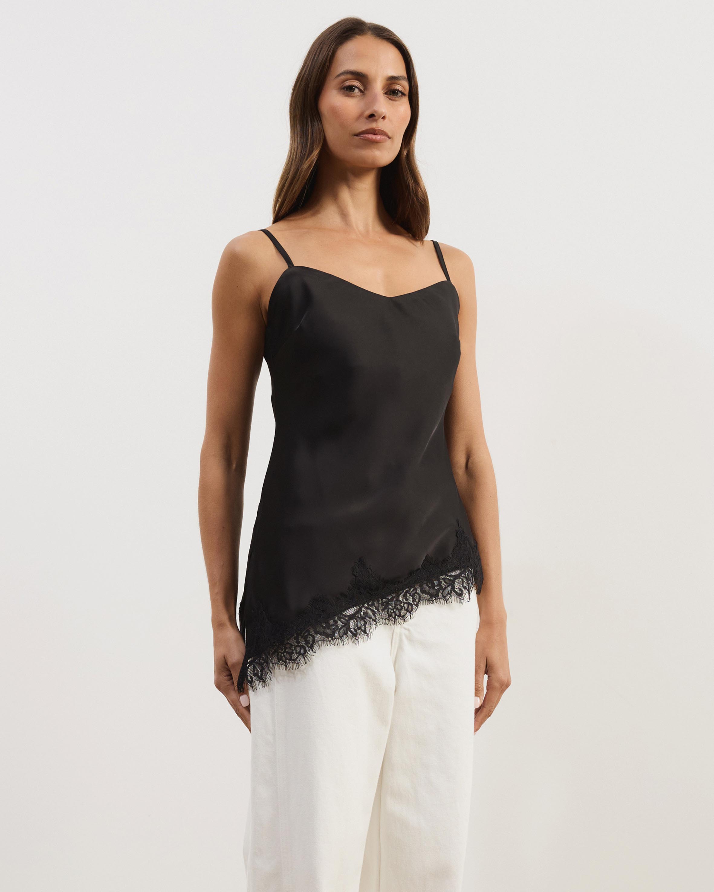Leoni Asymmetric Lace Satin Cami