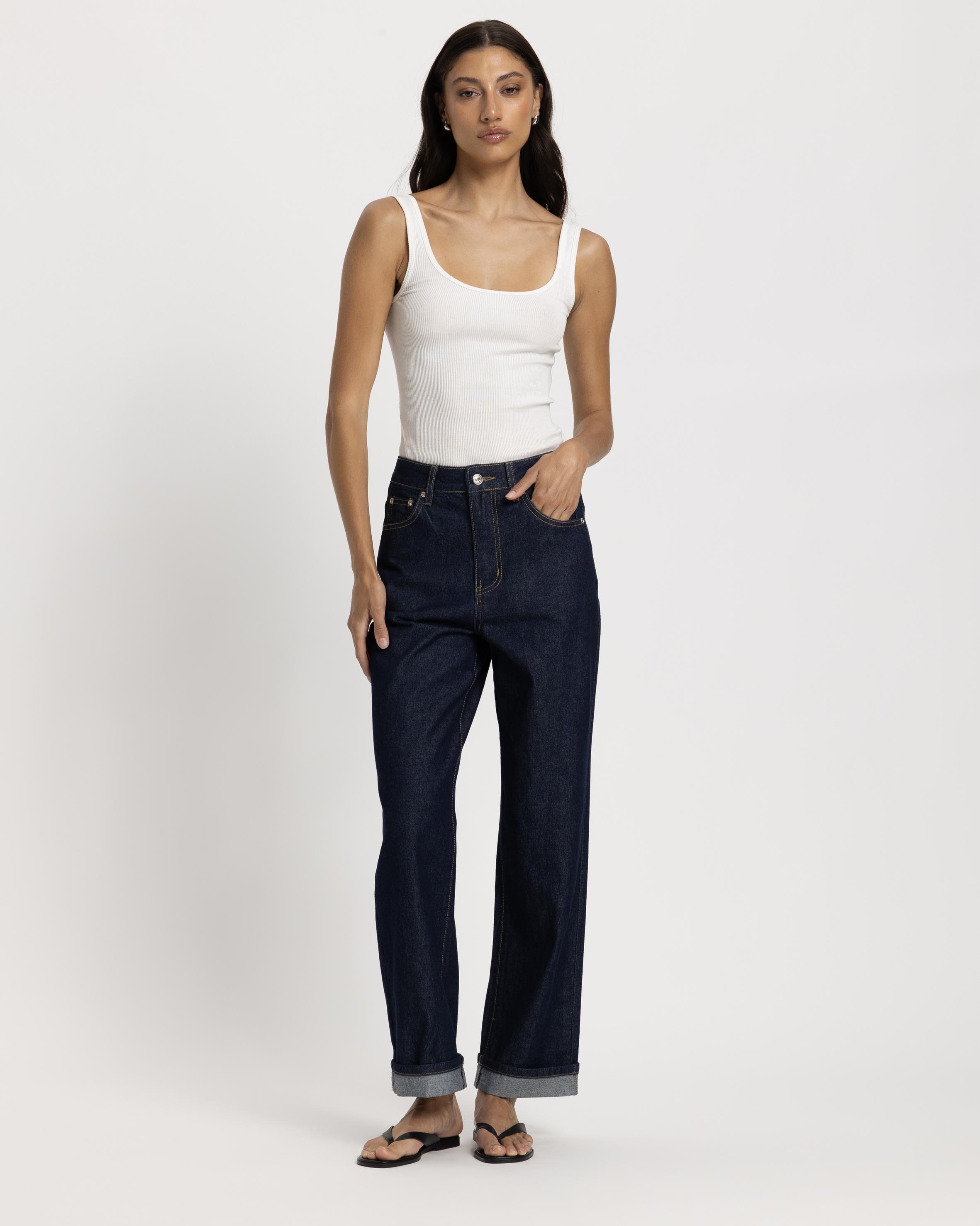 Mona Mid Rise Turn-Up Jeans