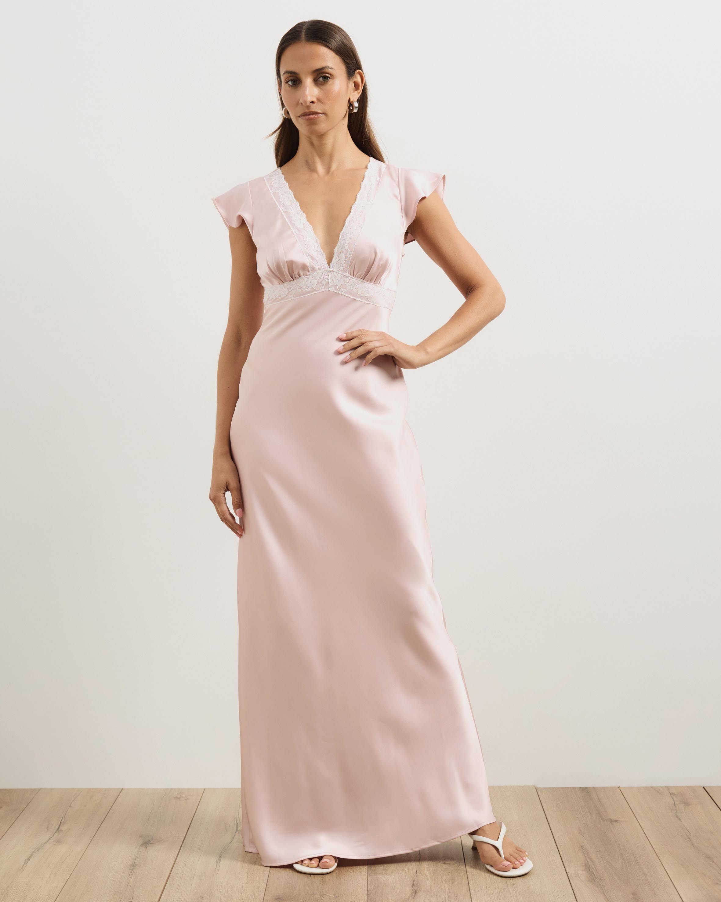 Becca Lace Trim Satin Maxi Dress