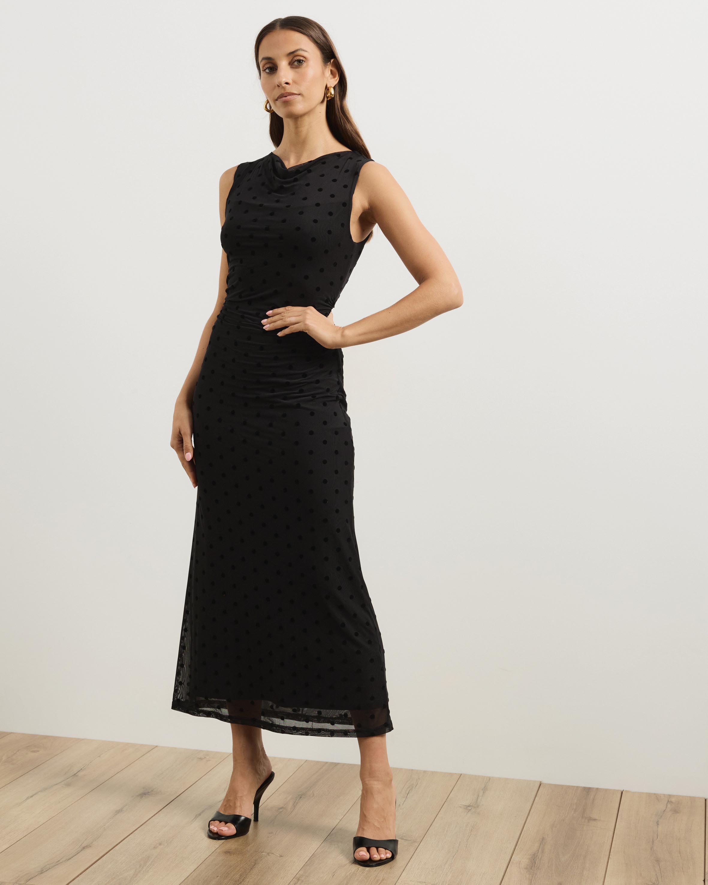 Sana Polkadot Mesh Midi Dress